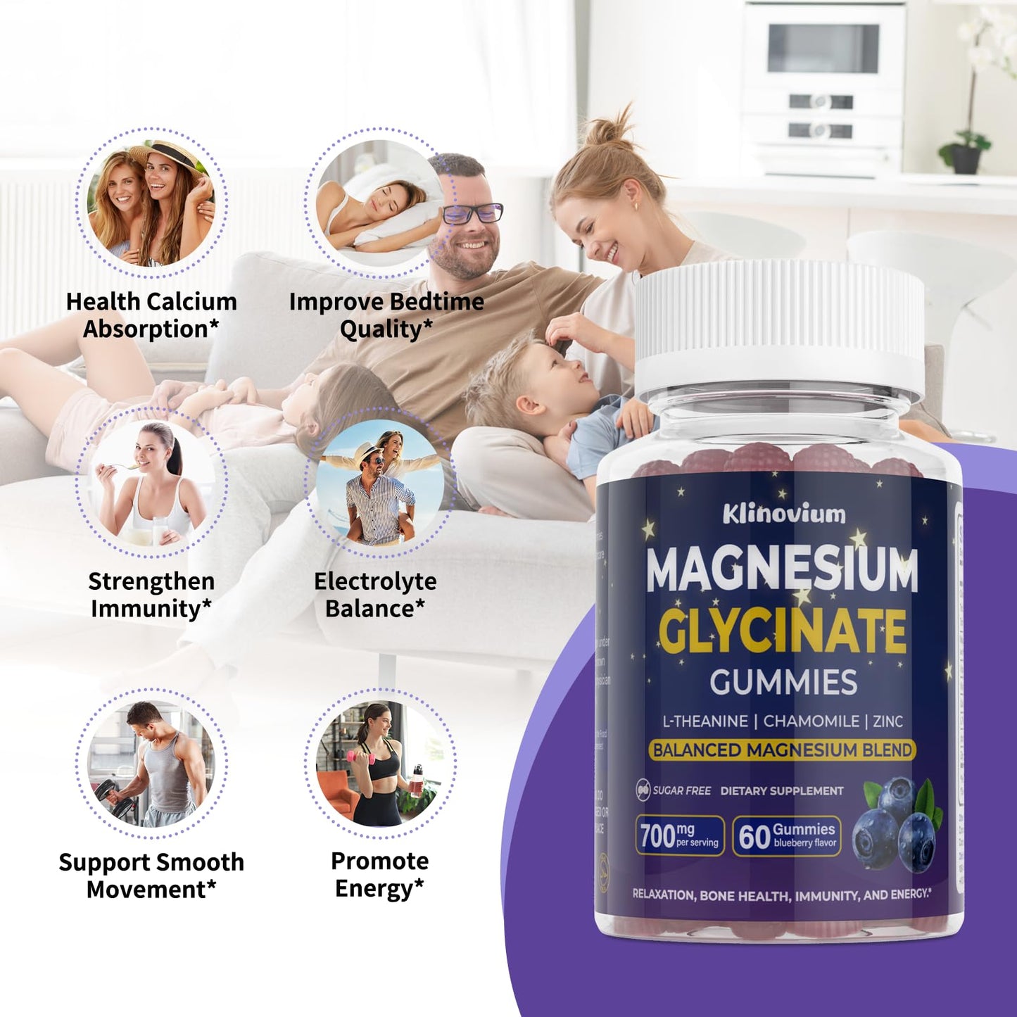 Klinovium Magnesium Glycinate Gummies 700mg, 60 Count
