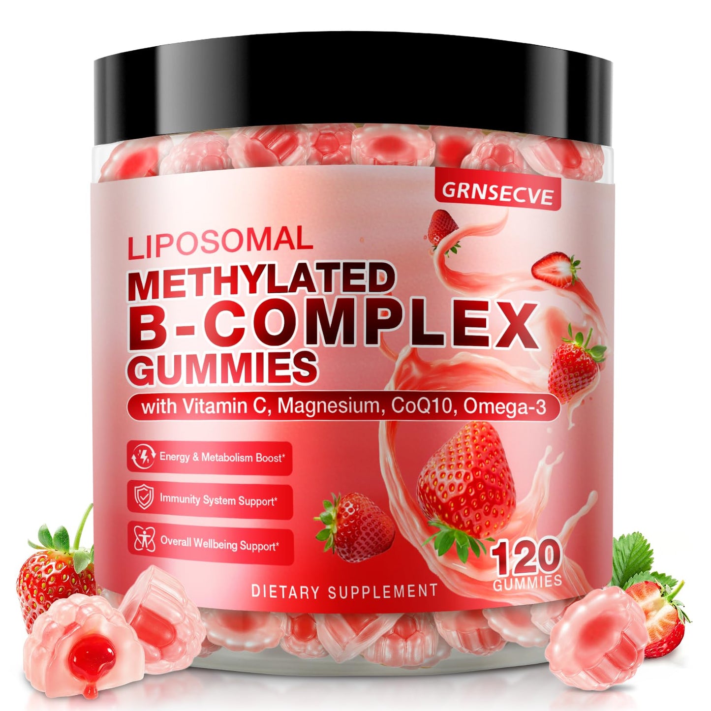 GRNSECVE Methylated Vitamin B Complex Gummies, 120 Count