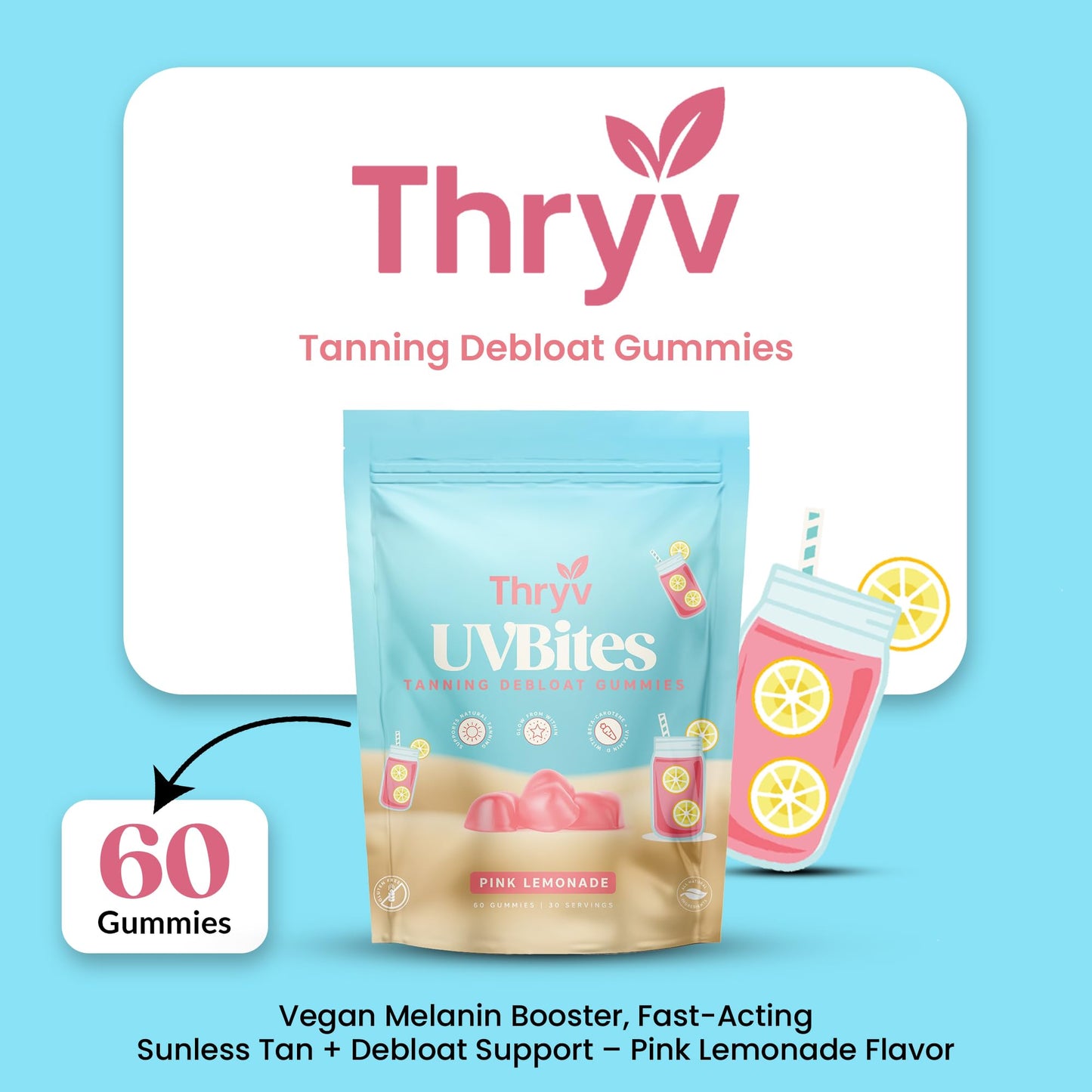Thryv UVBites Tanning Gummies 60 Count