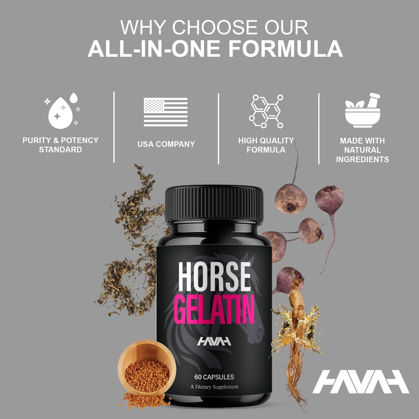 Havah Horse Gelatin Advanced Overall Support Capsules, 60 Count