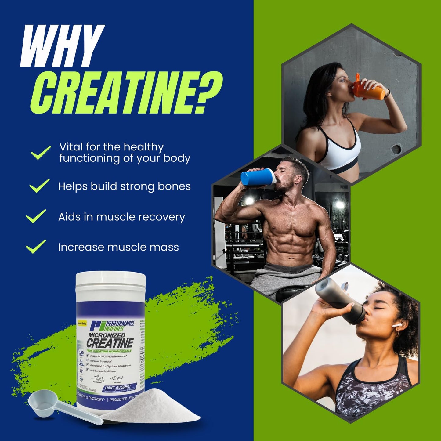 Performance Inspired Micronized Creatine Monohydrate Powder 17.637 oz