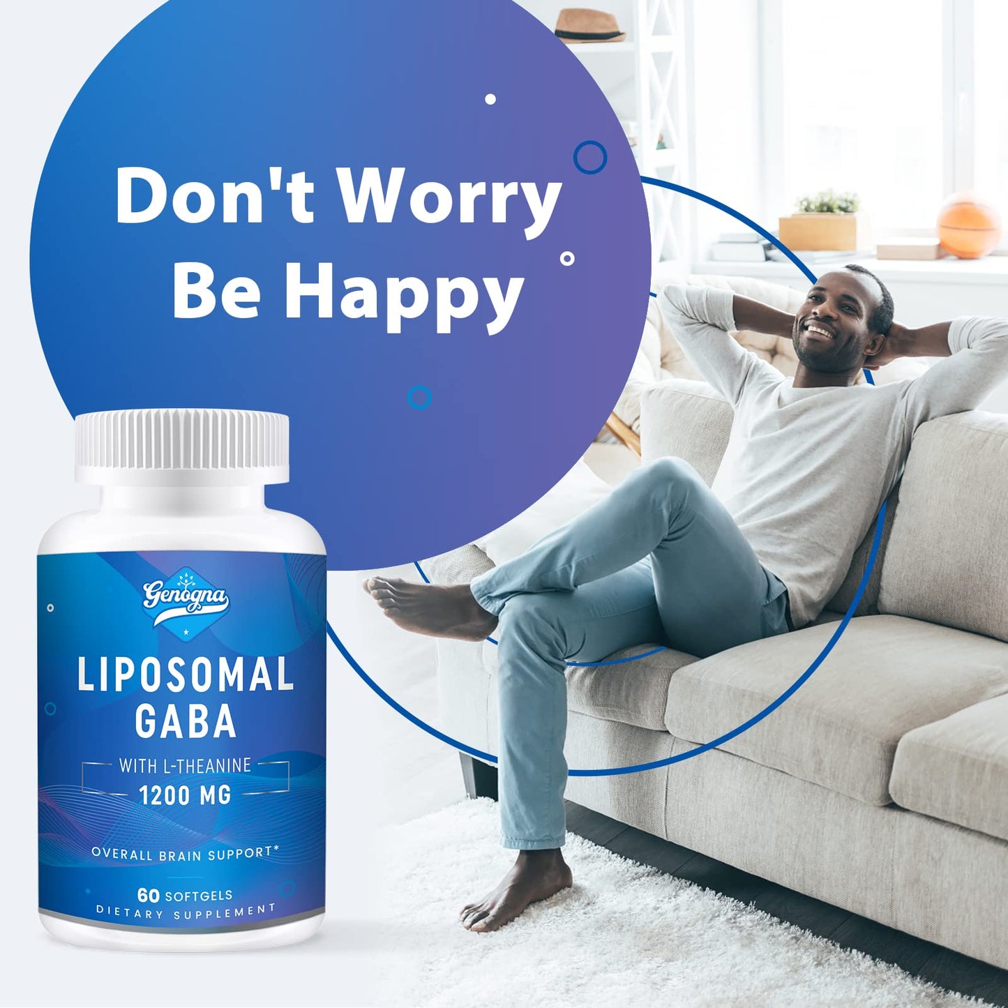 Genogna GABA with L-Theanine 1200mg Liposomal GABA Softgels 60 Count