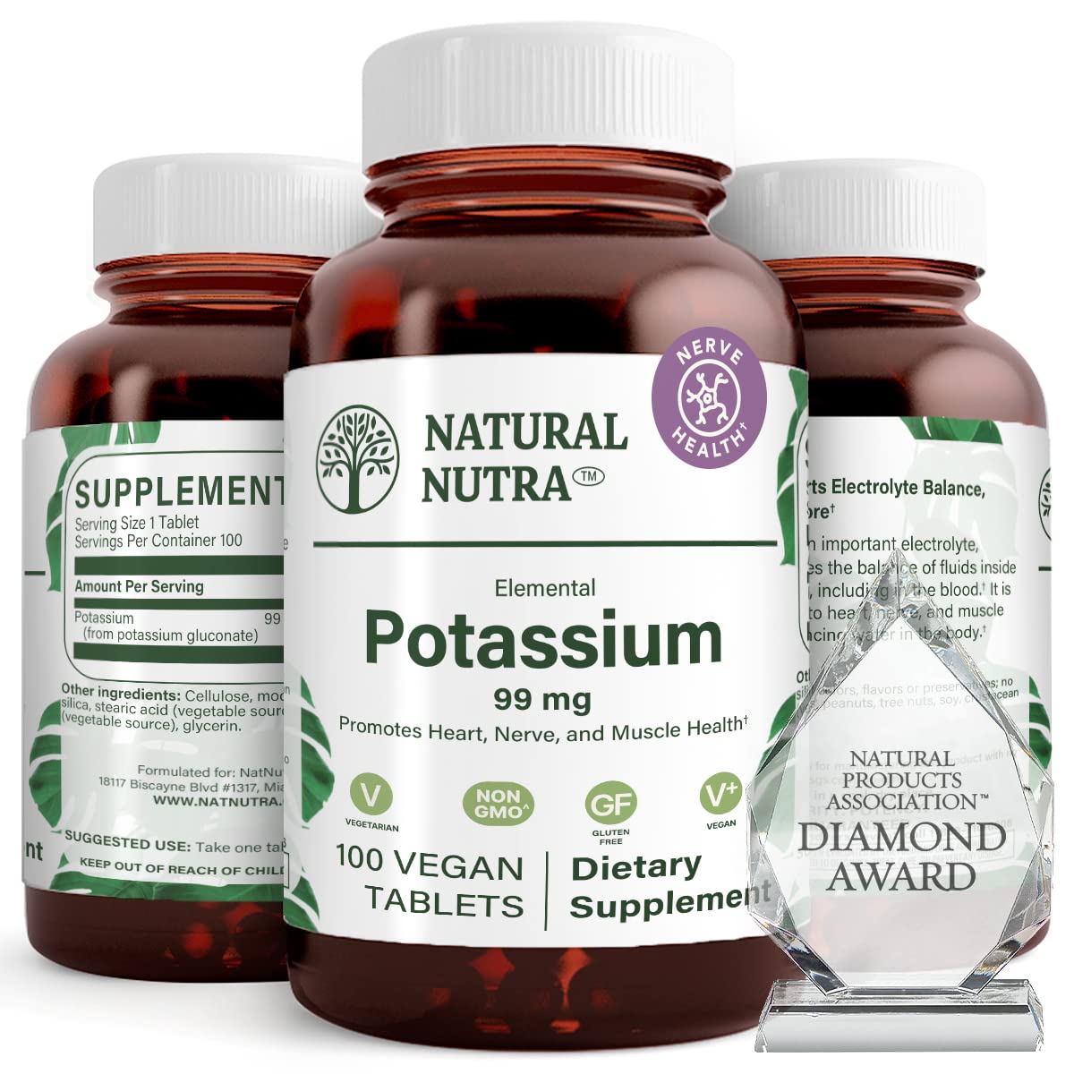 Natural Nutra Elemental Potassium Gluconate 99 mg Dietary Supplement Tablet, 100 Tablets