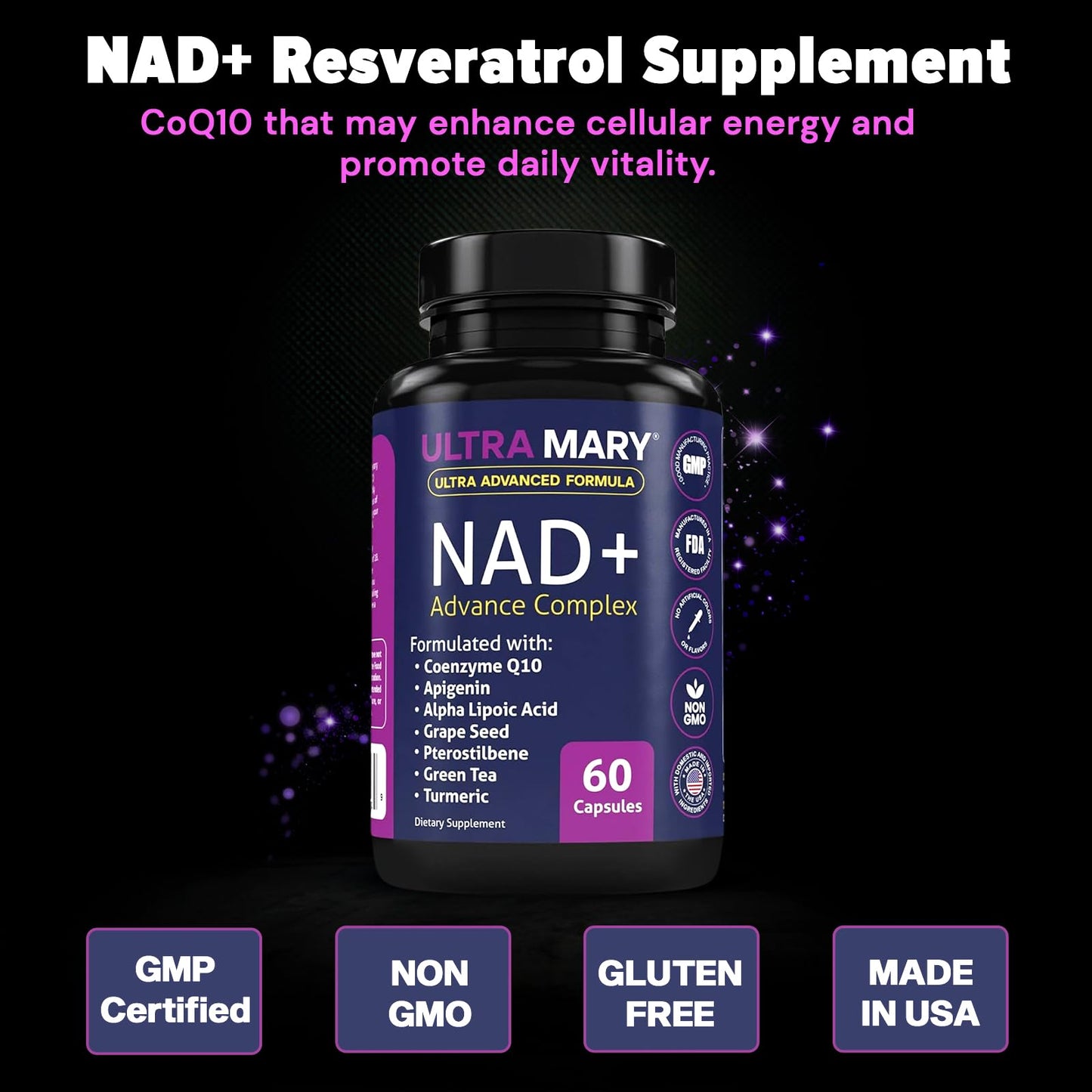ULTRA MARY NAD+ Resveratrol Supplement Capsule 60 Count