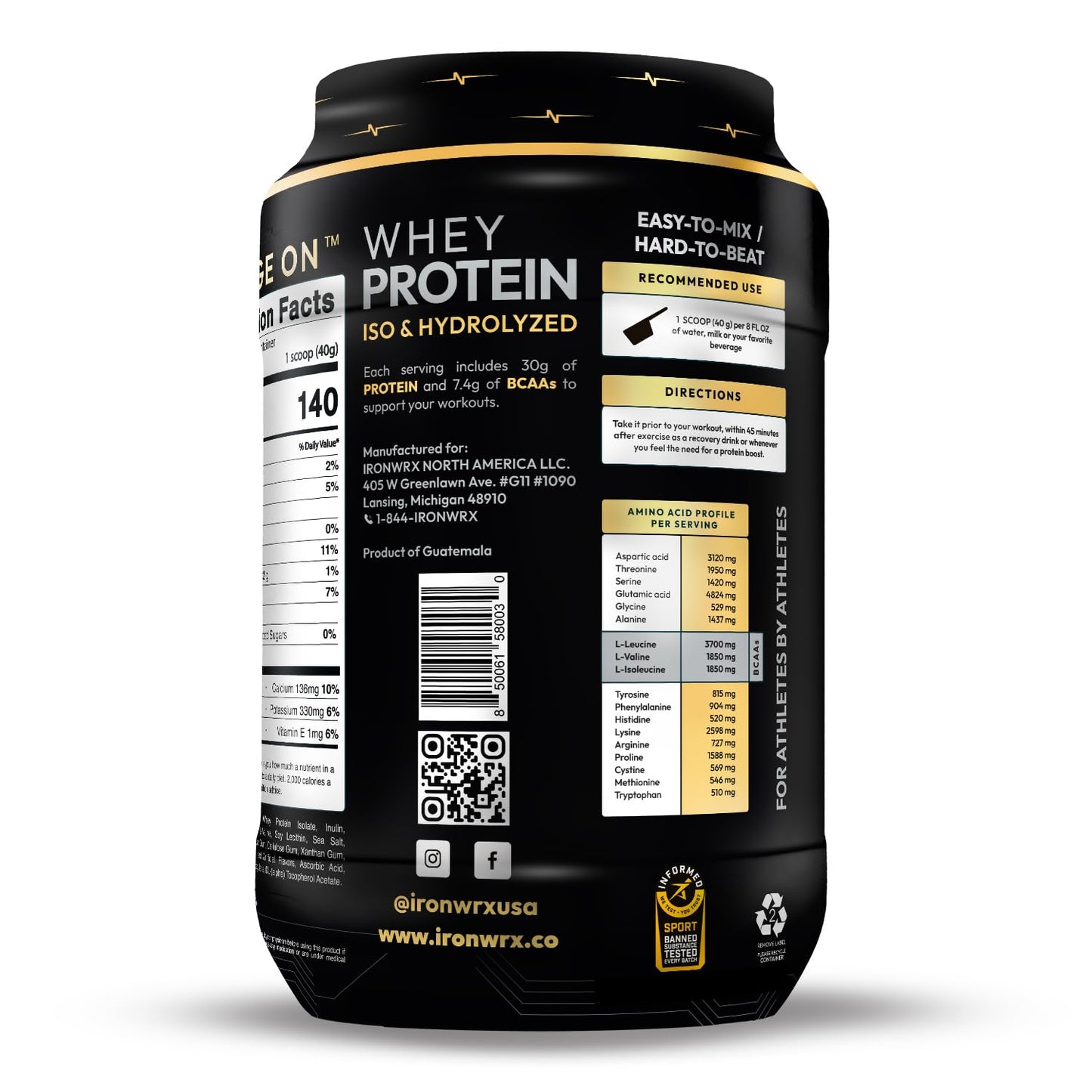 IRONWRX 100% Hydrolyzed Whey Protein Isolate Powder 31 Servings