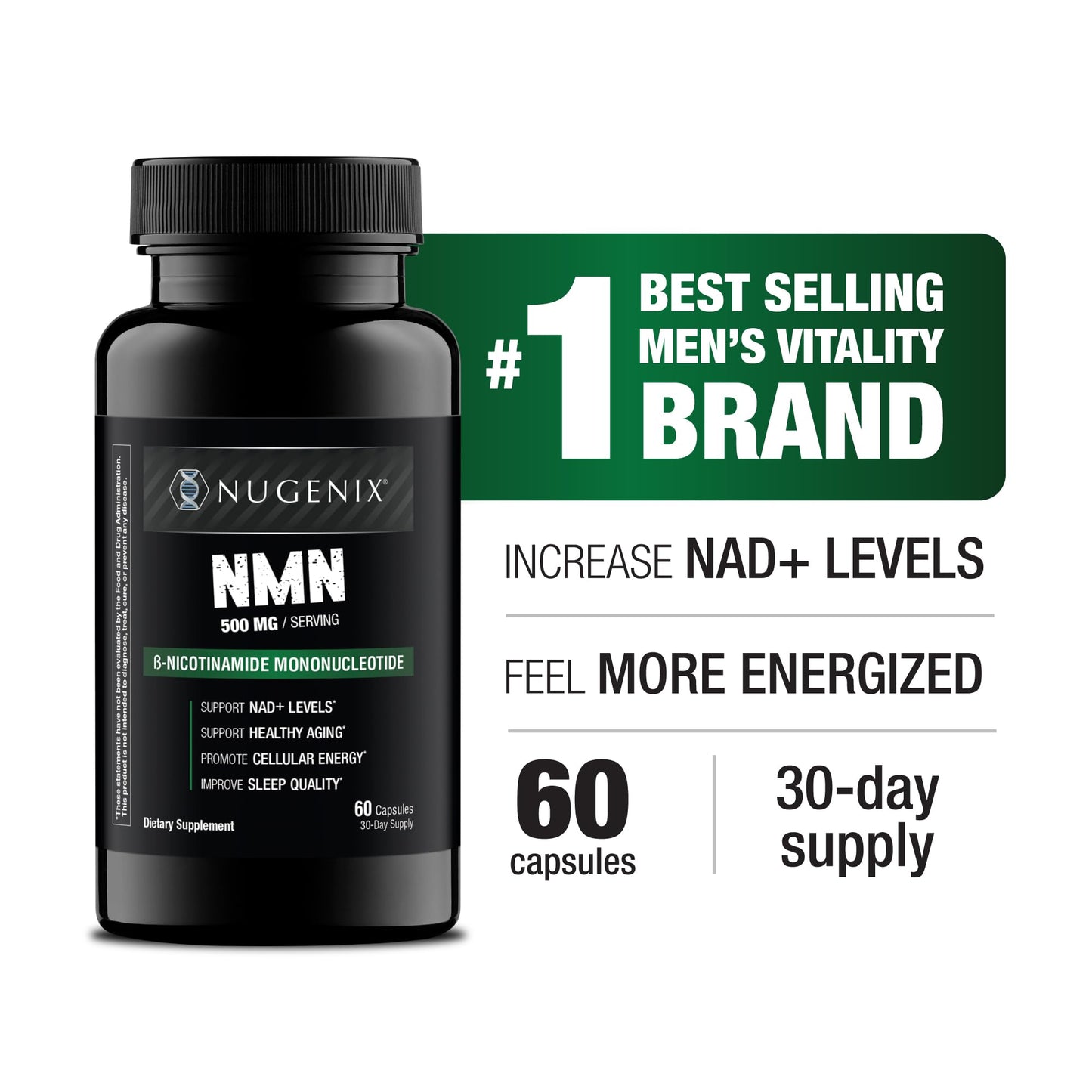 Nugenix NMN Supplement 500mg, NAD Supplement Capsule, 60 Count