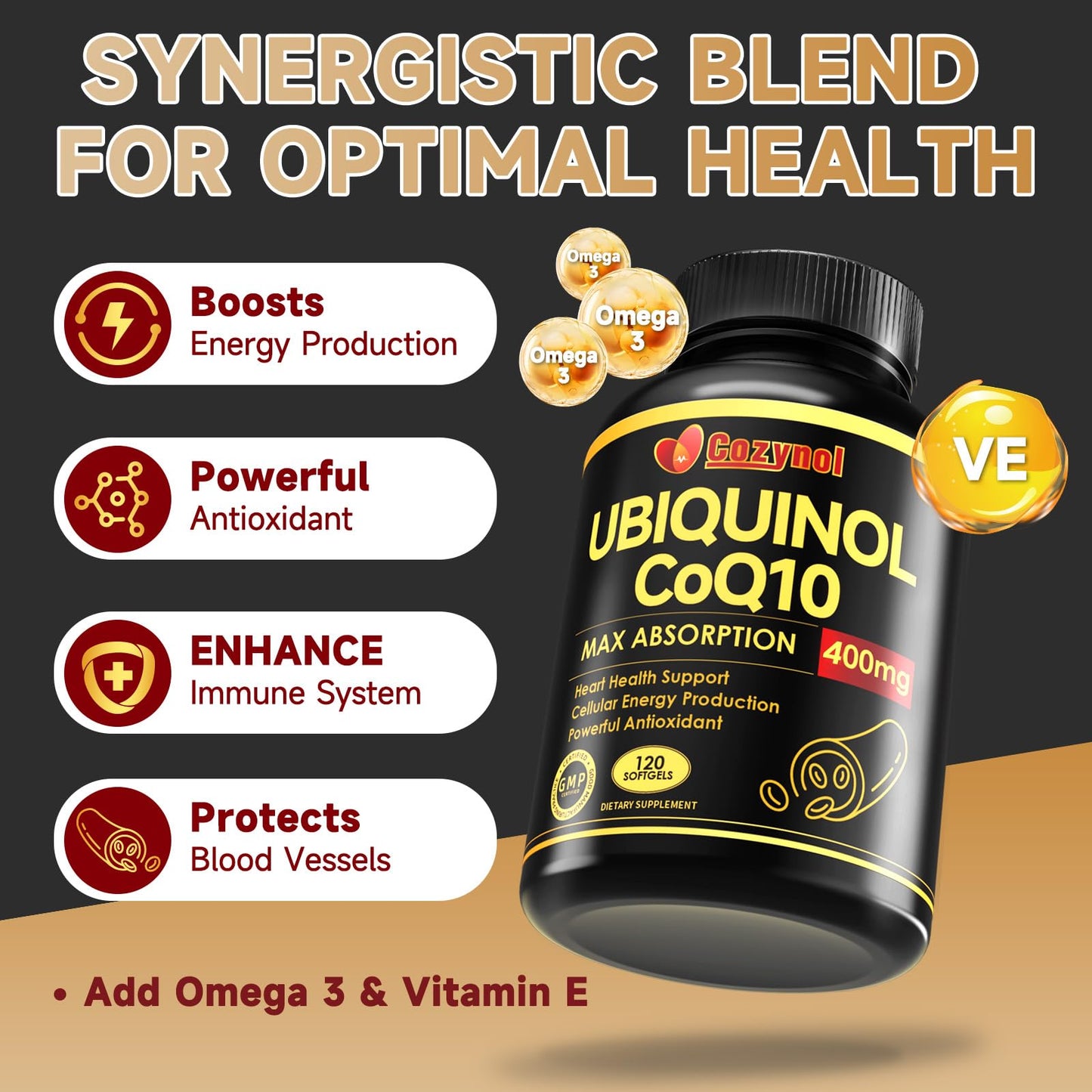 Cozynol Ubiquinol CoQ10 400mg Softgel 120 Count