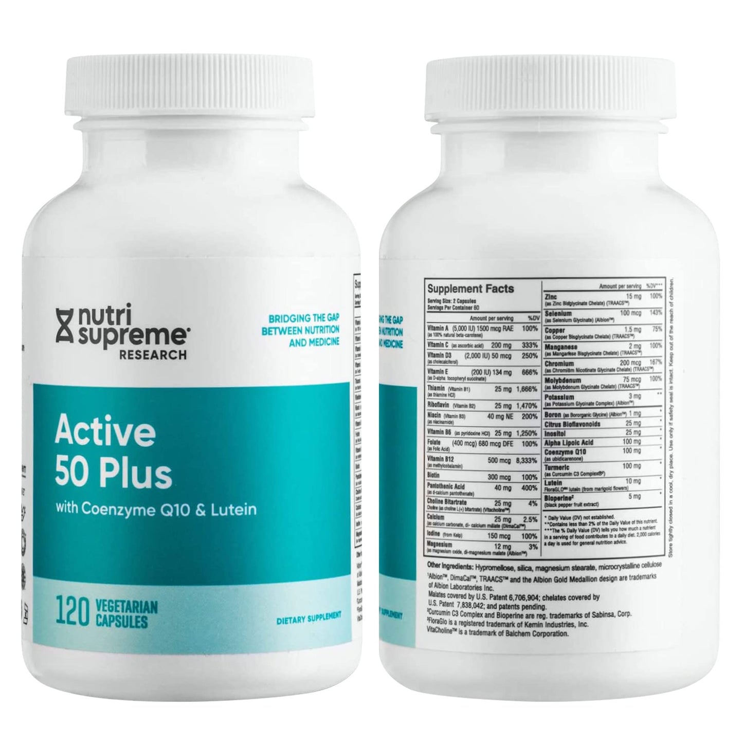 Nutri-Supreme Research Active 50 Plus CoQ10 Lutein ALA Turmeric Capsules, 120 Count