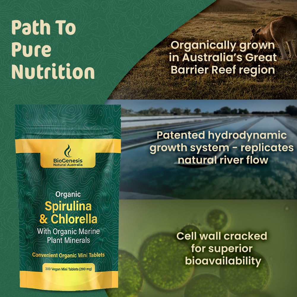 Biogenesis Organic Spirulina, Chlorella & Marine Plant Minerals 300 Tablets