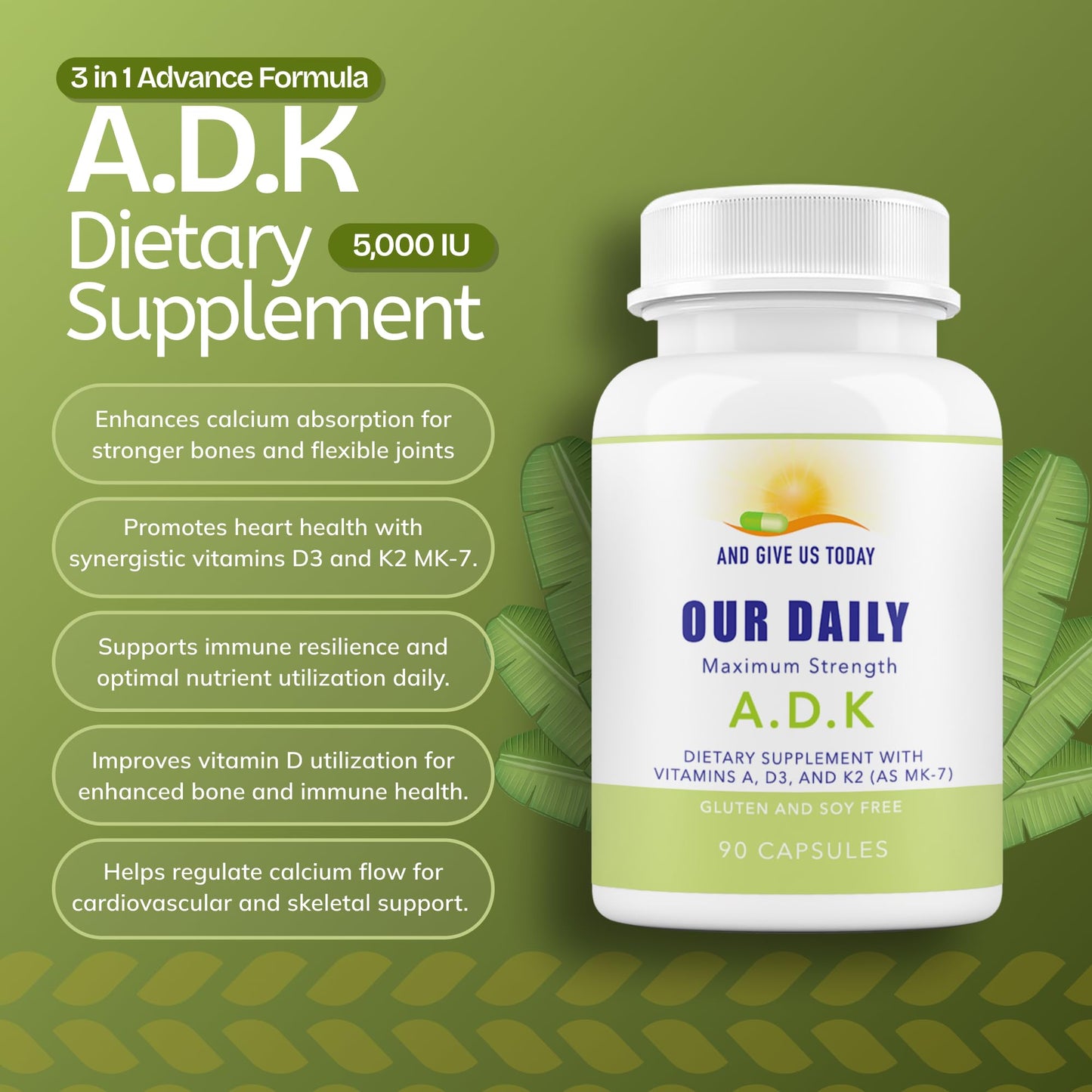 AND GIVE US TODAY OUR DAILY Daily Vites ADK Vitamin Supplement 5000 IU 180 Capsules