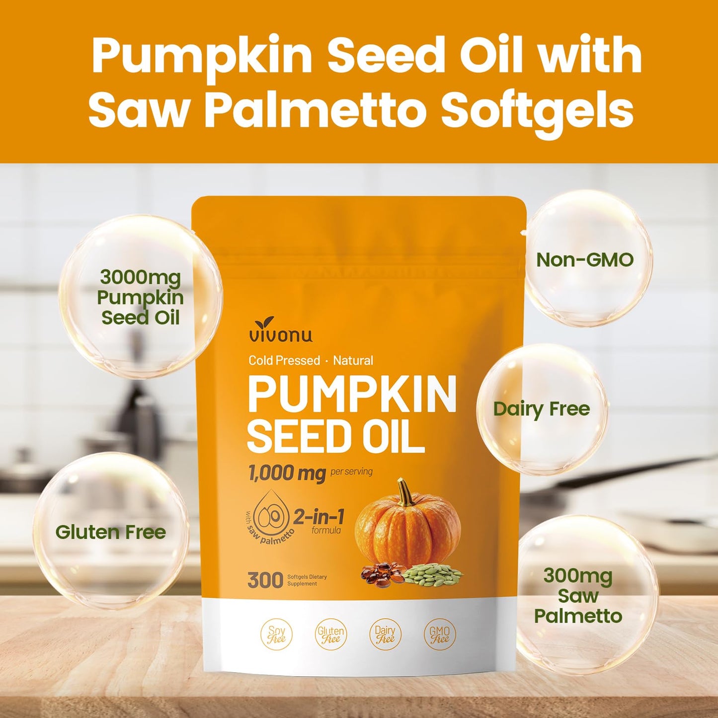 VivoNu Pumpkin Seed Oil with Saw Palmetto Softgels 300