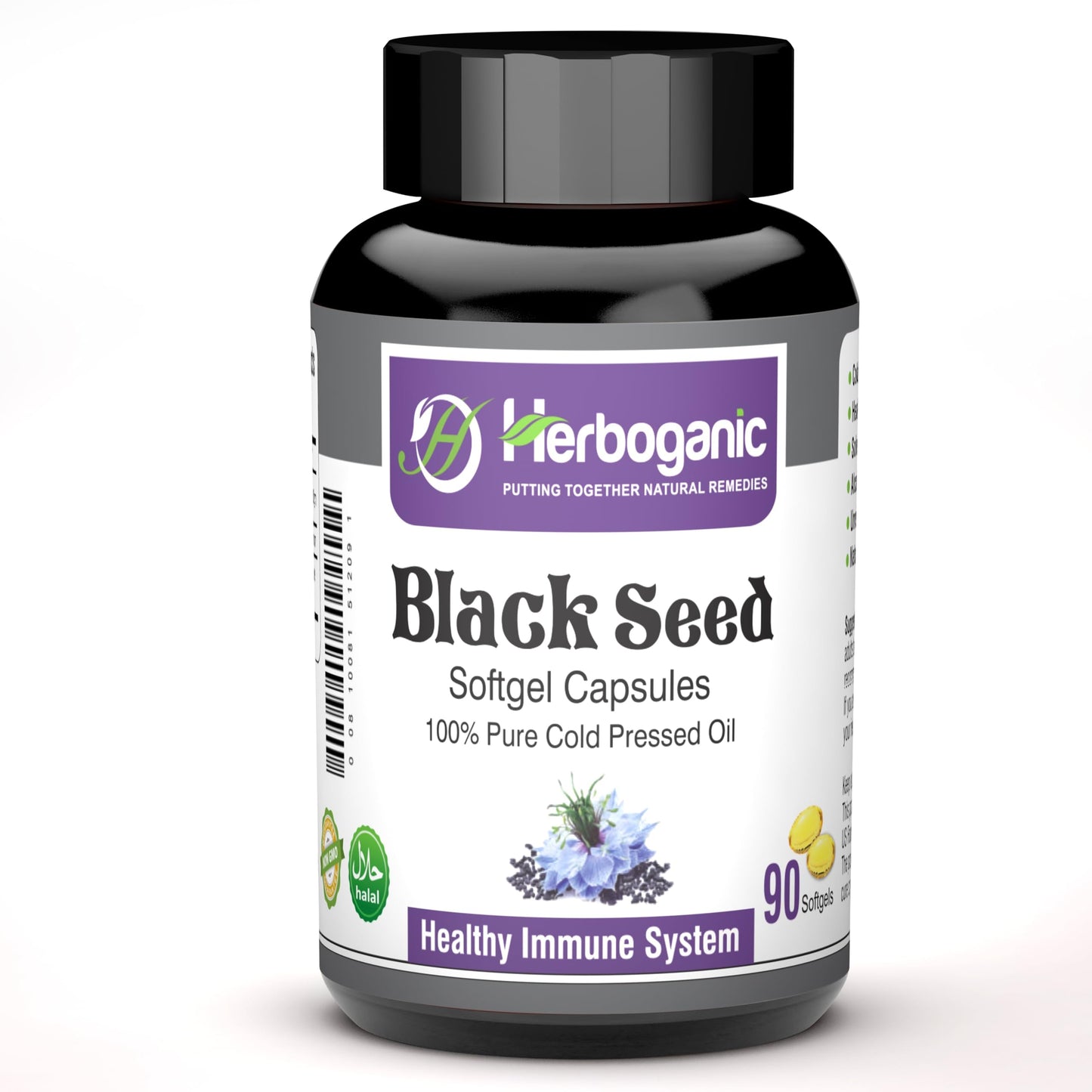 HERBOGANIC Cold Pressed Black Seed Oil Capsules 90 Count