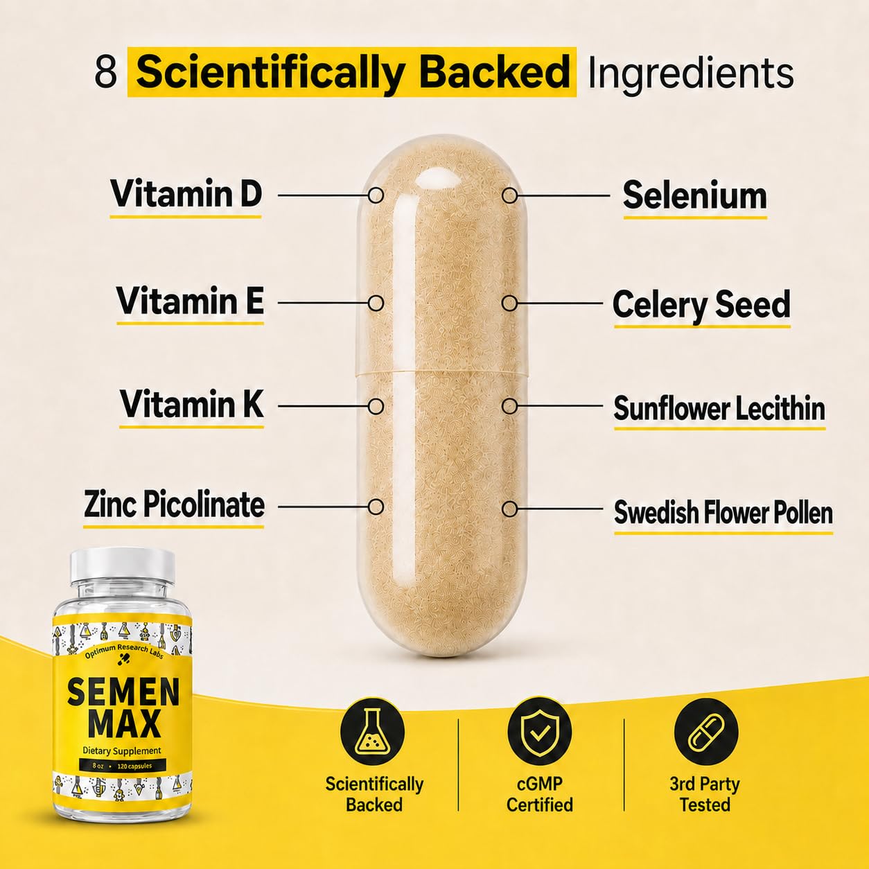 Optimum Research Labs Semen Max - Natural Male Enhancement Supplement for Volume Support and Reproductive Health Capsules, 120 Count