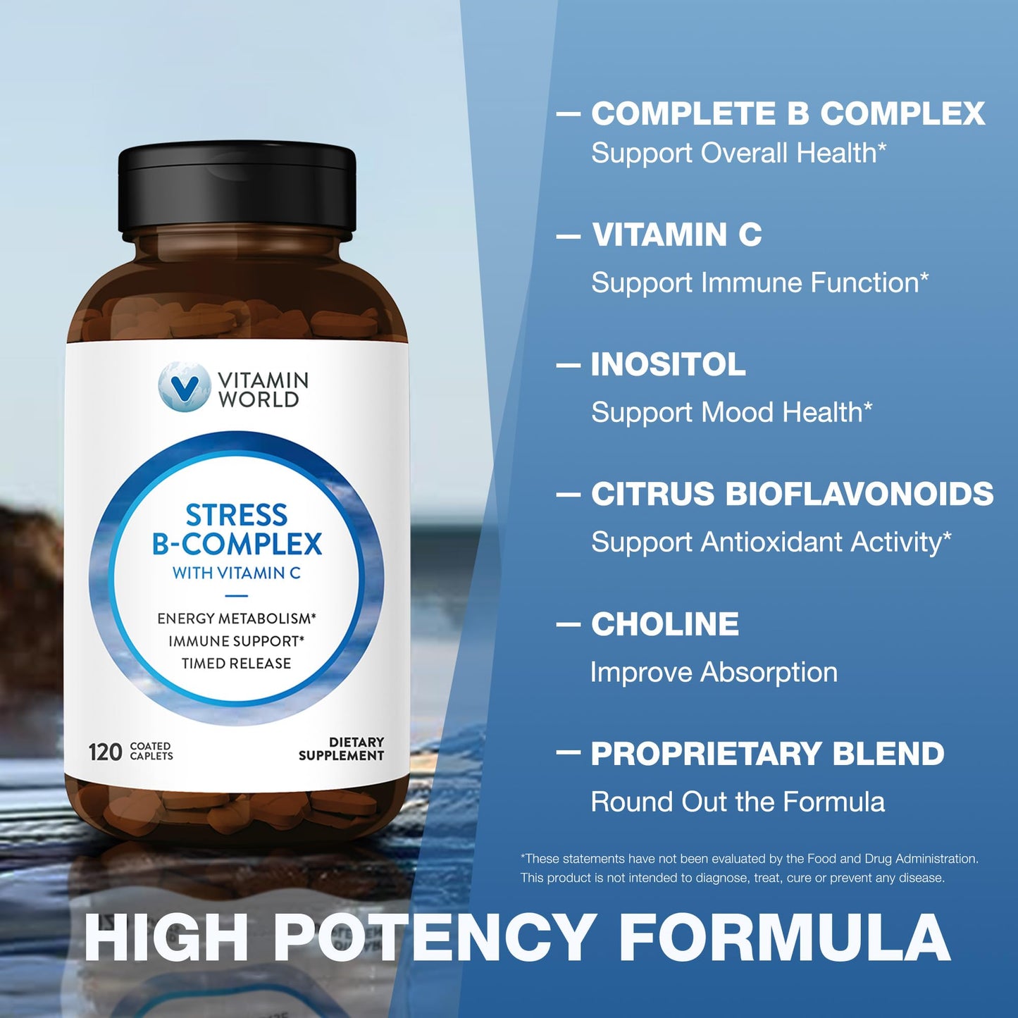 Vitamin World Stress Vitamin B Complex with Vitamin C 120 Caplets