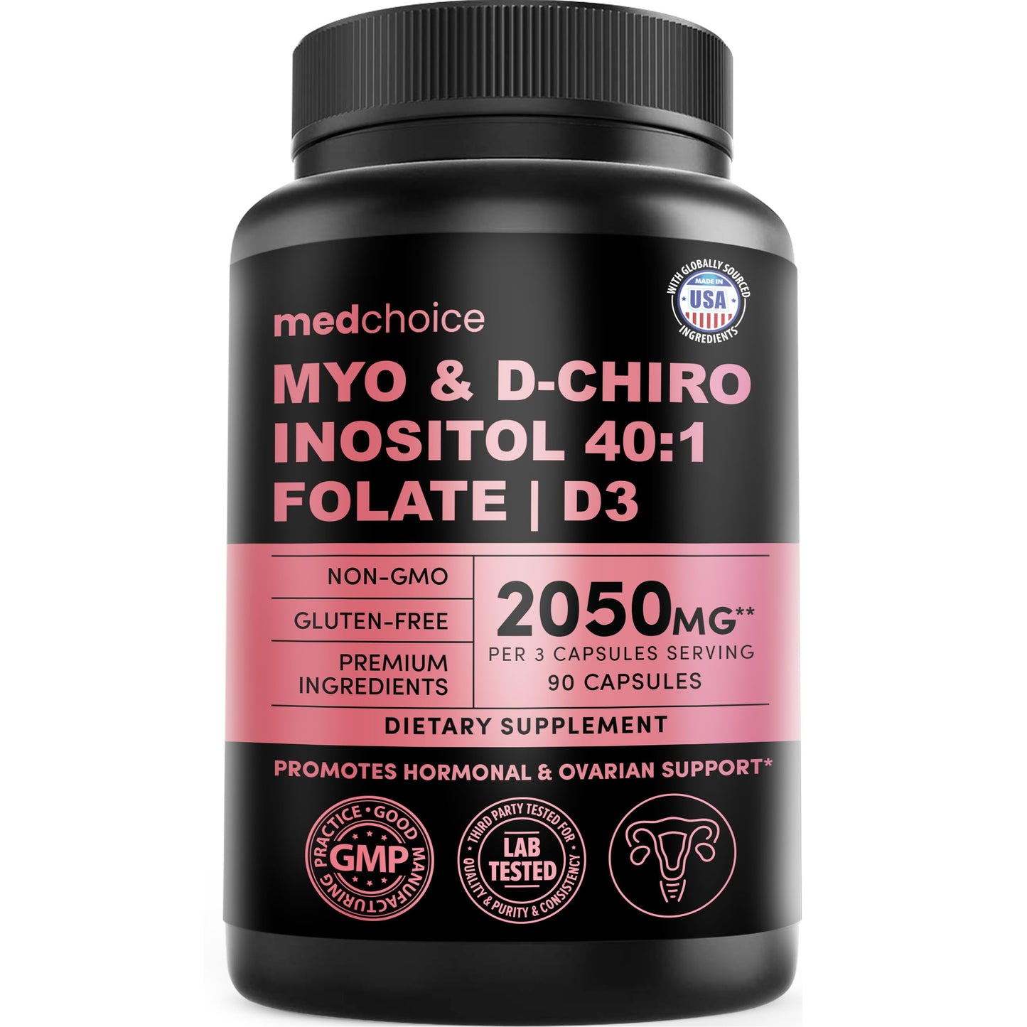 MEDCHOICE Myo-Inositol 40:1 for Women – Inositol Supplement with Myo & D-Chiro Inositol, Folate & Vitamin D3 – Vegan Capsules – 90 Count