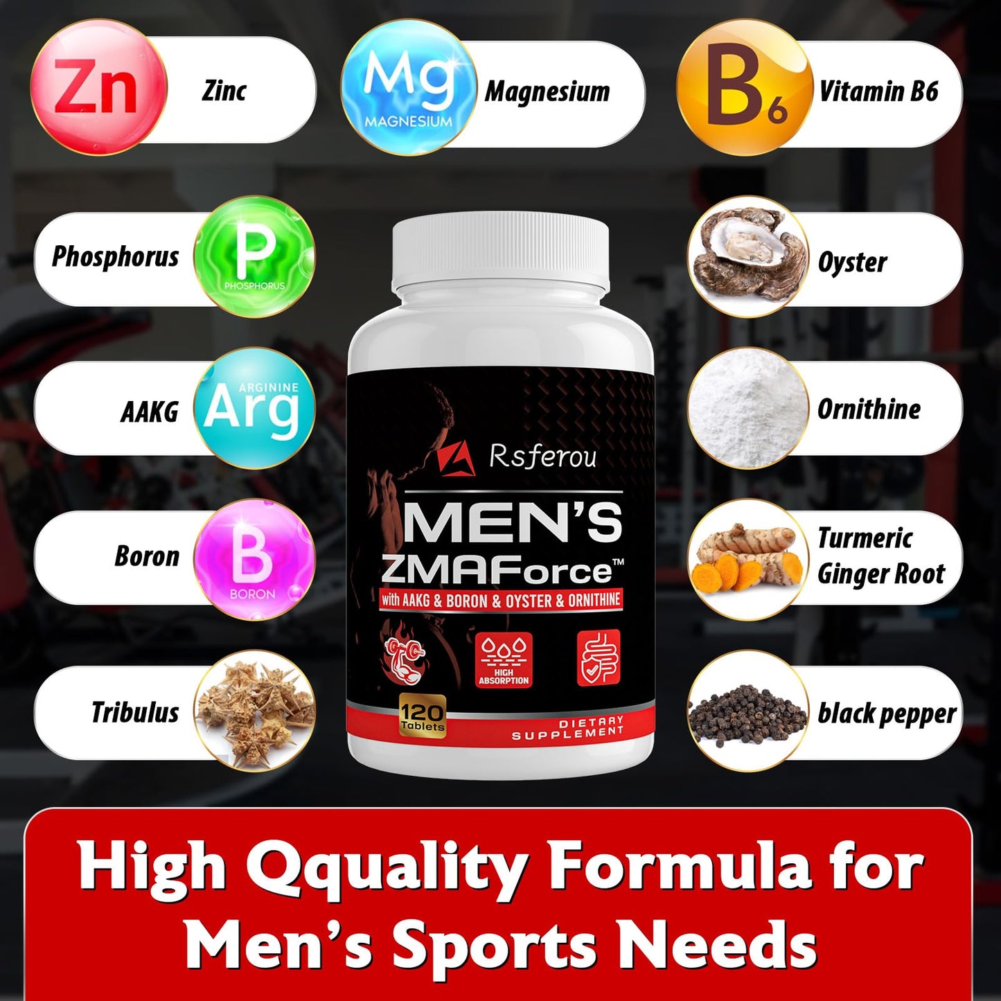 Rsferou ZMAFORCE Male Enhancement Supplement Tablets, 120 Count