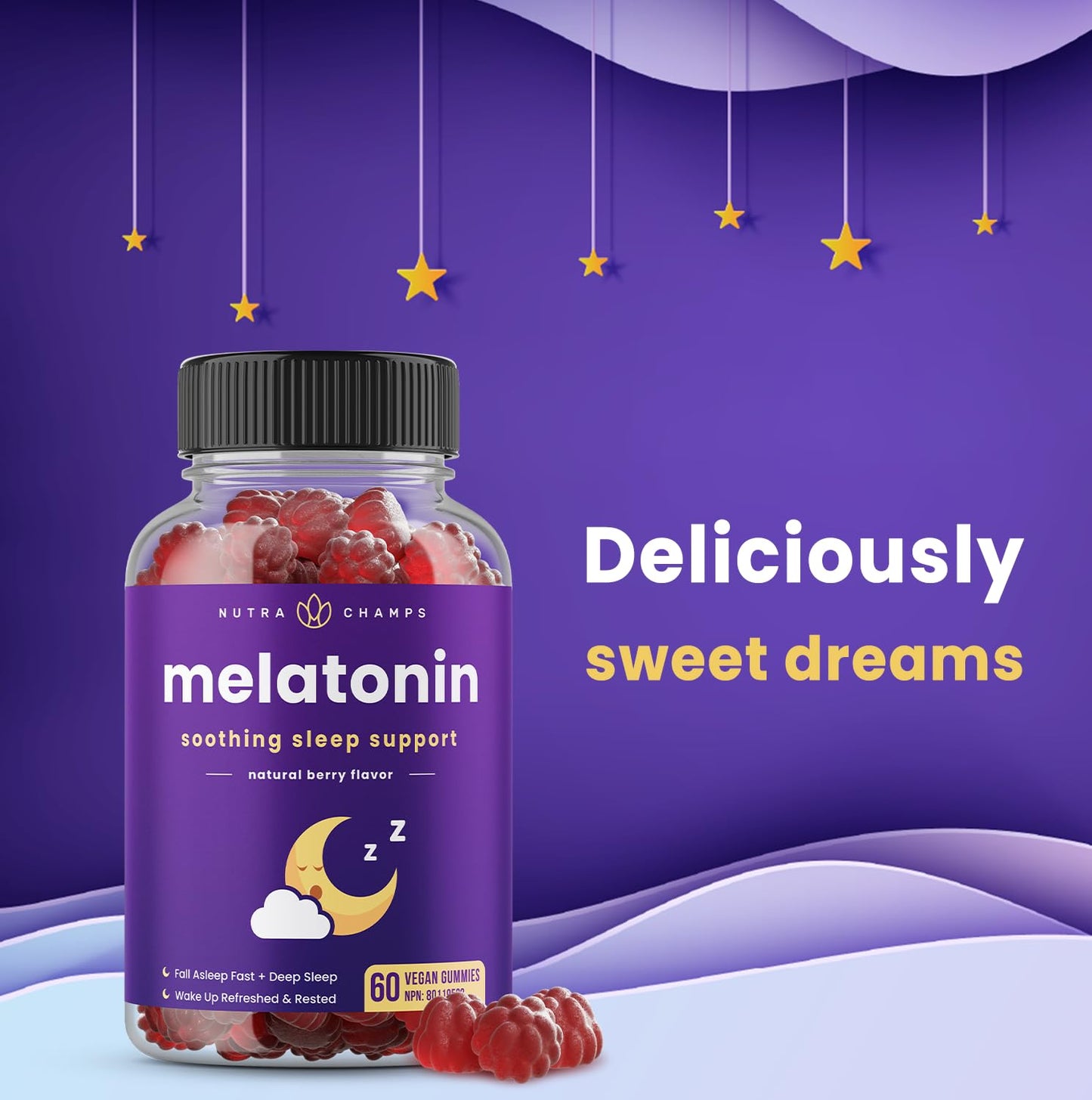 NutraChamps Melatonin Gummies for Kids & Adults Gummy, 60 Count