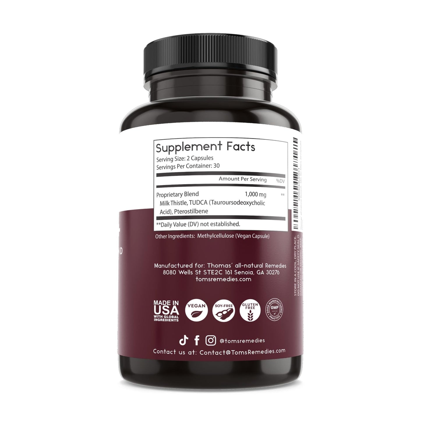 Thomas' all-natural Remedies TUDCA Bile Salt Liver & Gallbladder Support Supplement Capsule 60 Count