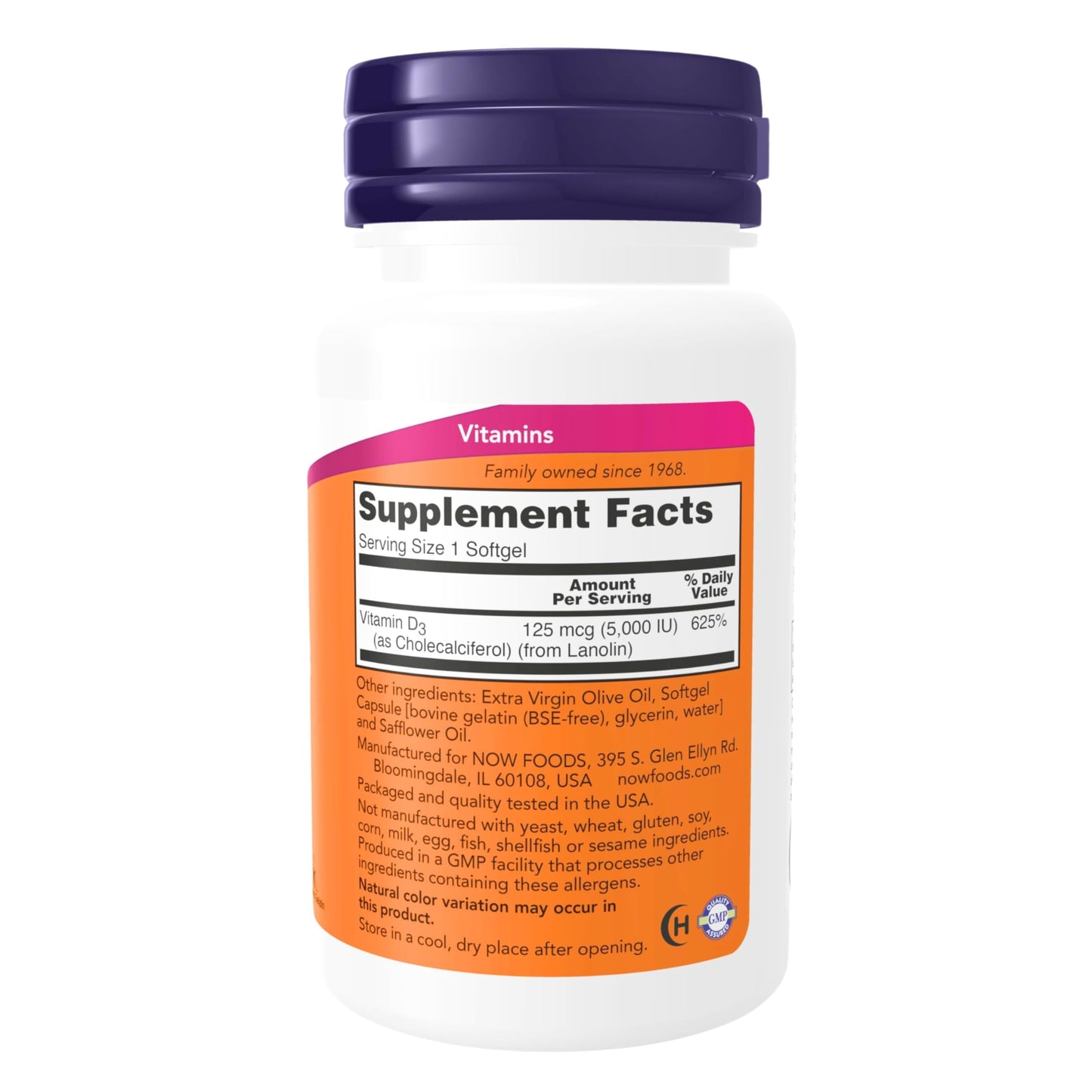 NOW Foods Vitamin D-3 5,000 IU Softgels, 240 Count