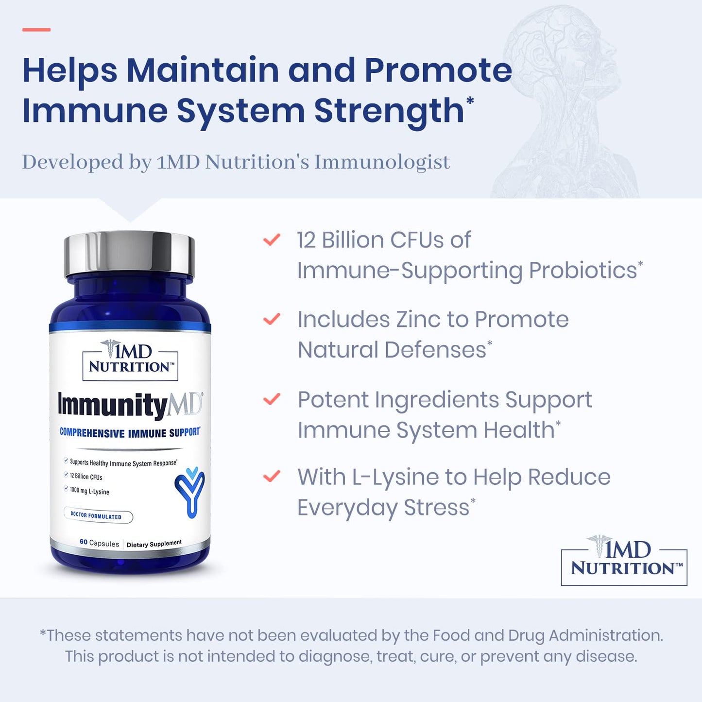 1MD Nutrition ImmunityMD Immune Health Probiotic Capsule, 60 Capsules