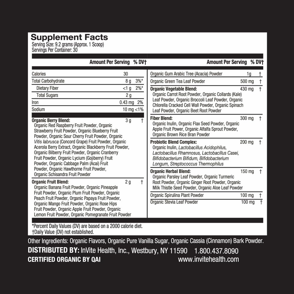 Invite Health Organic Greens Plus Hx Fruit and Vegetable Supplement Powder 9.74 oz