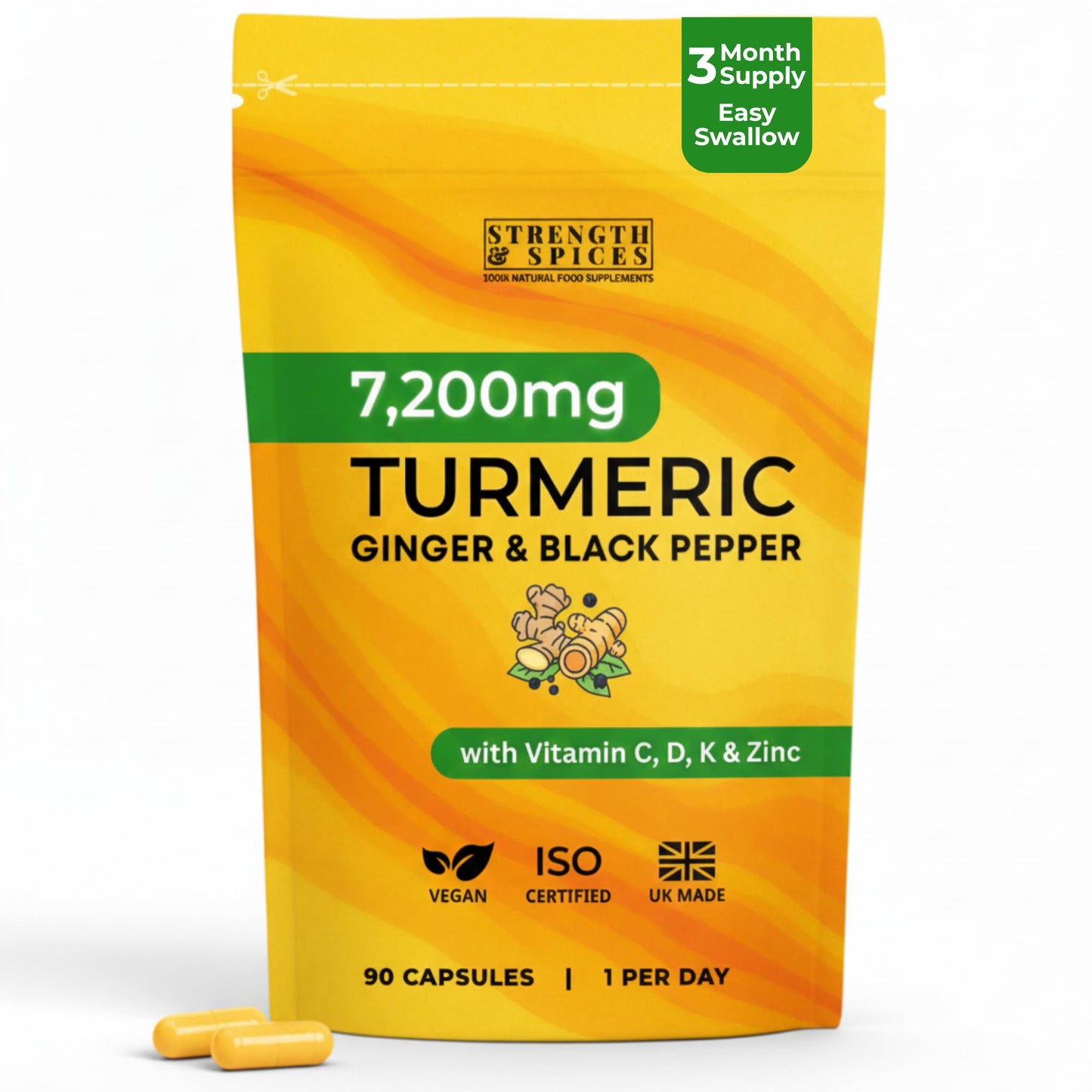 STRENGTH & SPICES Turmeric Curcumin Capsules 90 Count