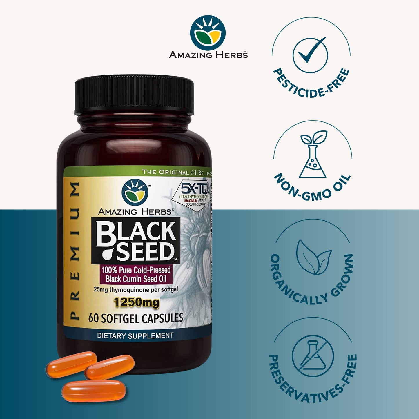 Amazing Herbs Premium Black Cumin Seed Oil Capsule 60 Count