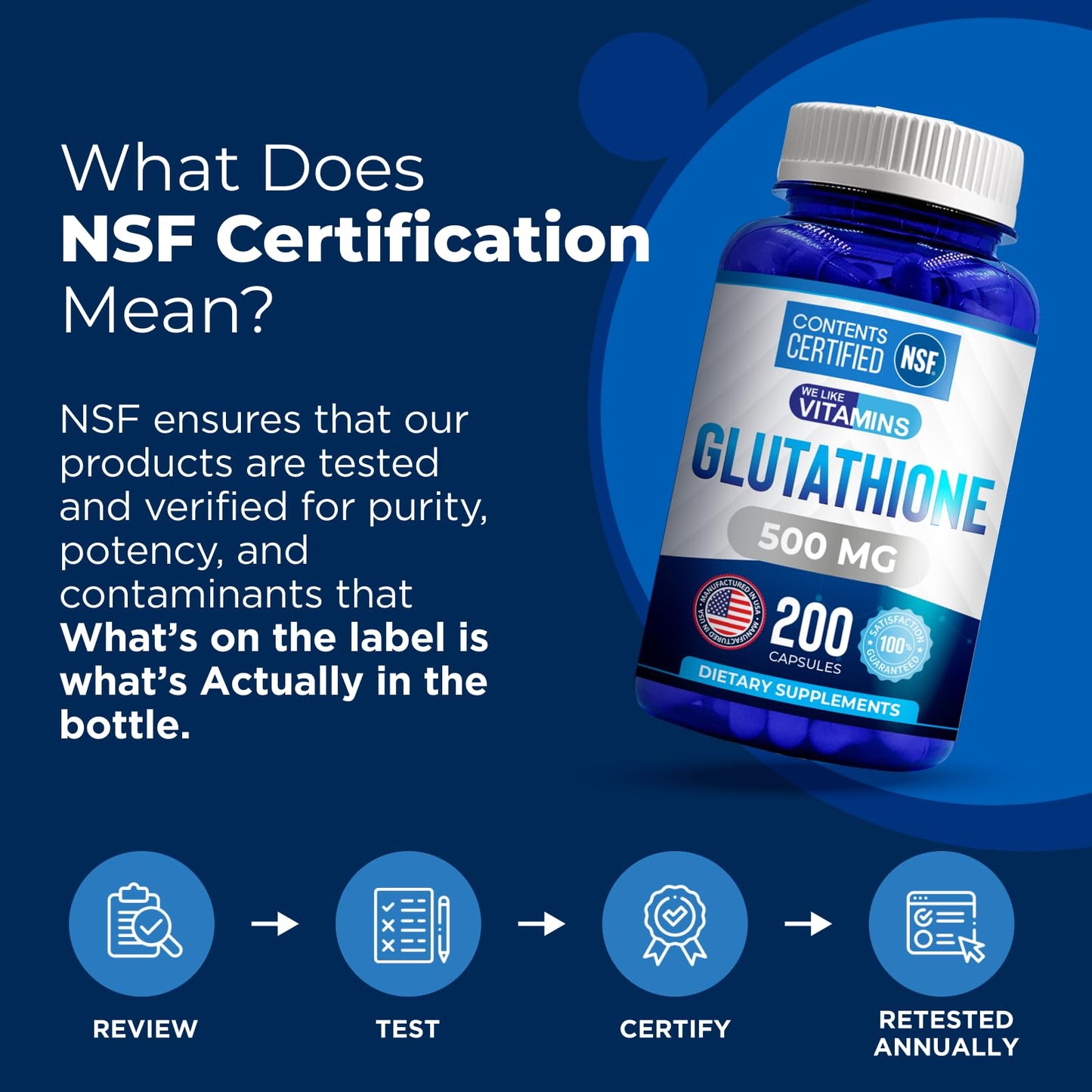 We Like Vitamins NSF Certified Glutathione Supplement 500mg 200 Capsules
