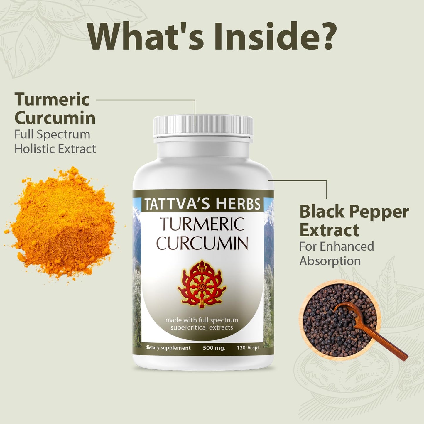 Tattva's Herbs Turmeric Curcumin with Black Pepper Capsules, 240 Count