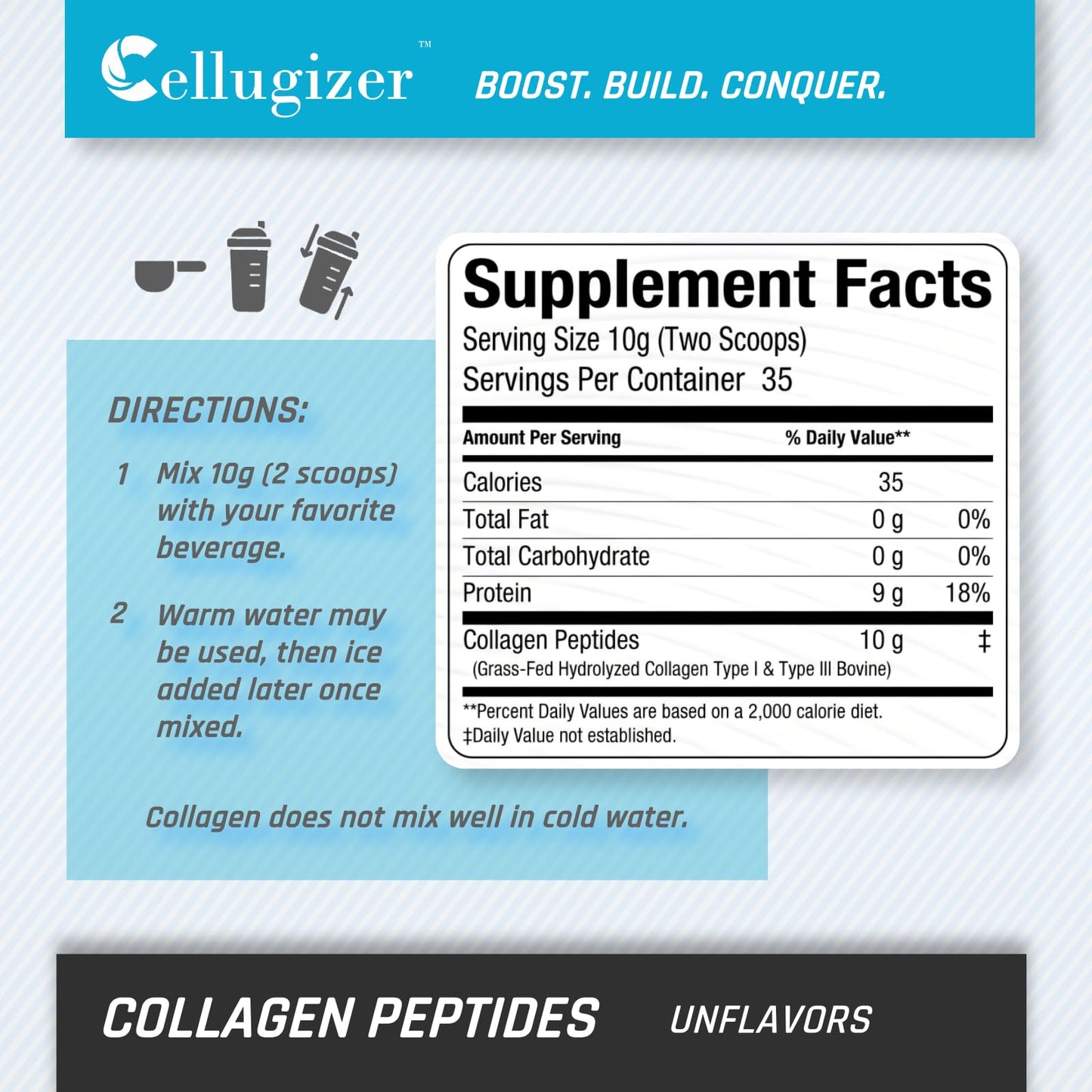 Cellugizer Collagen Peptides - Hydrolyzed Type 1 & 3 Collagen Powder Protein Supplement, 12.35 oz