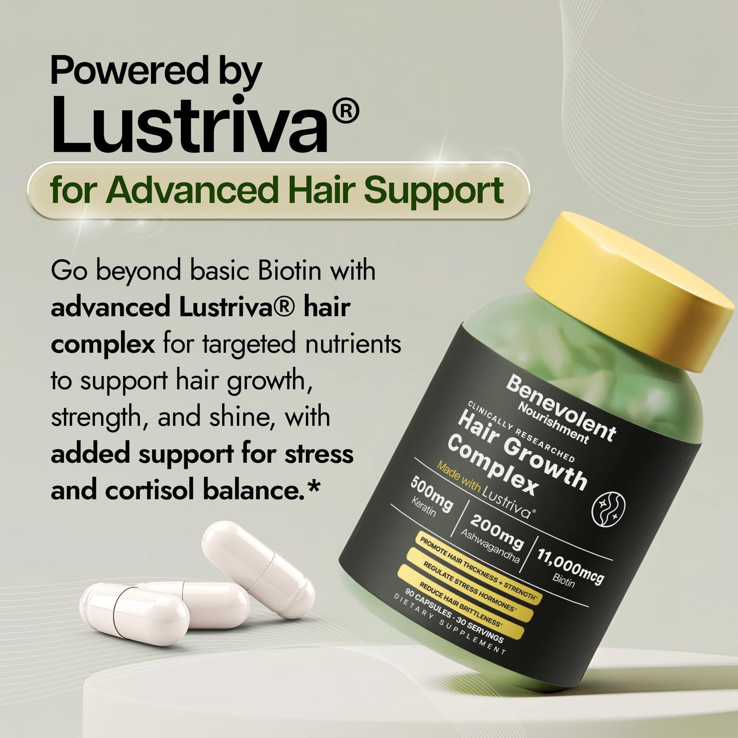 Benevolent Nourishment Lustriva Hair Growth Supplement Capsule, 90 Count