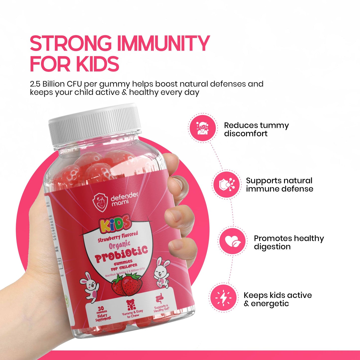 Defender Mami Kids Organic Probiotic Gummies 2.5 Billion CFU, 30 Count