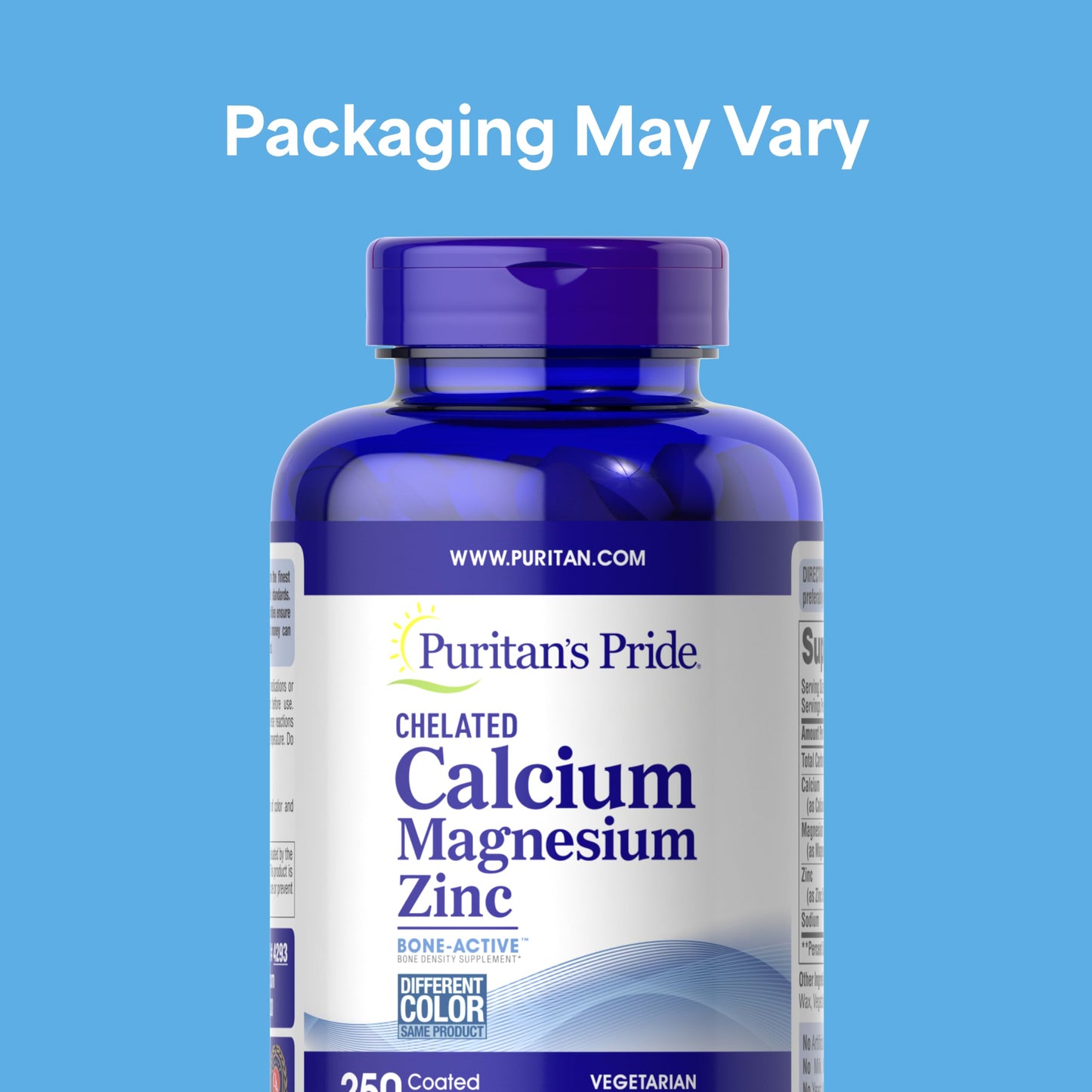 Puritan's Pride Premium Chelated Calcium Magnesium Zinc with Bone-Active Capsules, 250 Count