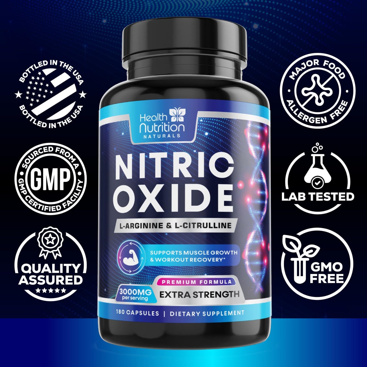 Health Nutrition Naturals Extra Strength Nitric Oxide Booster 180 Capsules