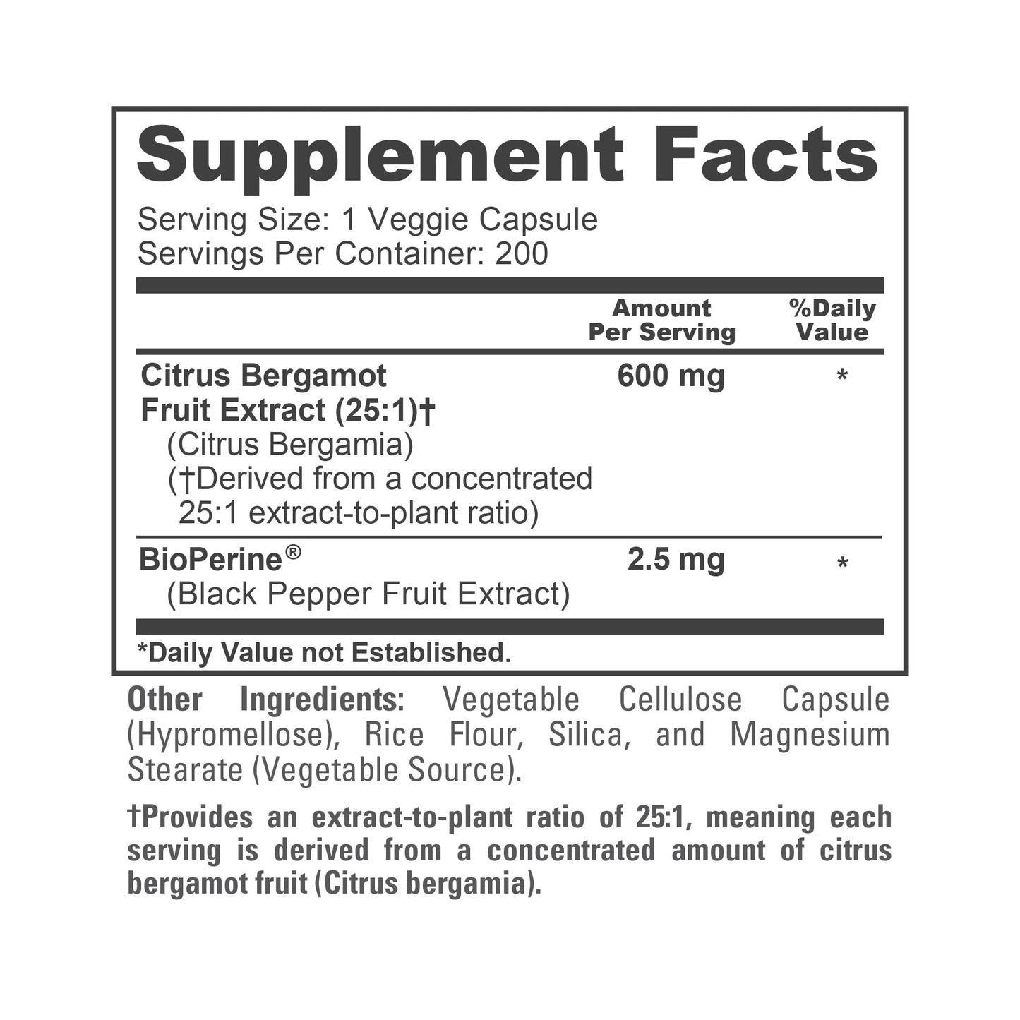 NusaPure Citrus Bergamot Capsules, 600 mg, 200 Veg Capsules