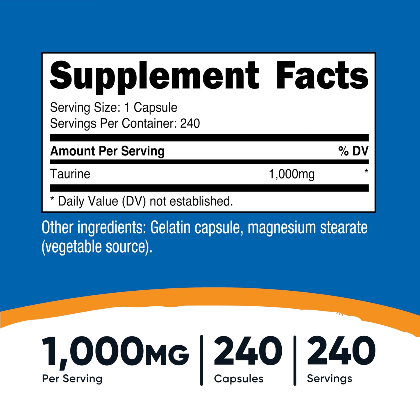 Nutricost Taurine 1000mg Capsules, 240 Count