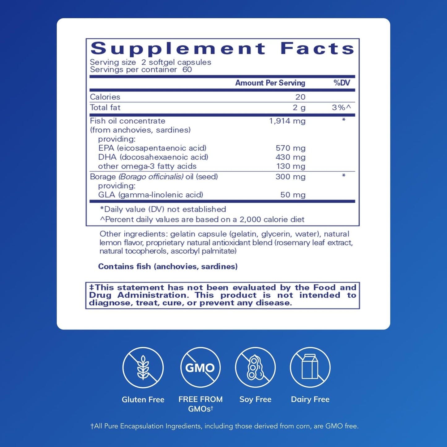 Pure Encapsulations EFA Essentials Triglyceride-Form Fish Oil and Borage Oil Blend Softgels 120