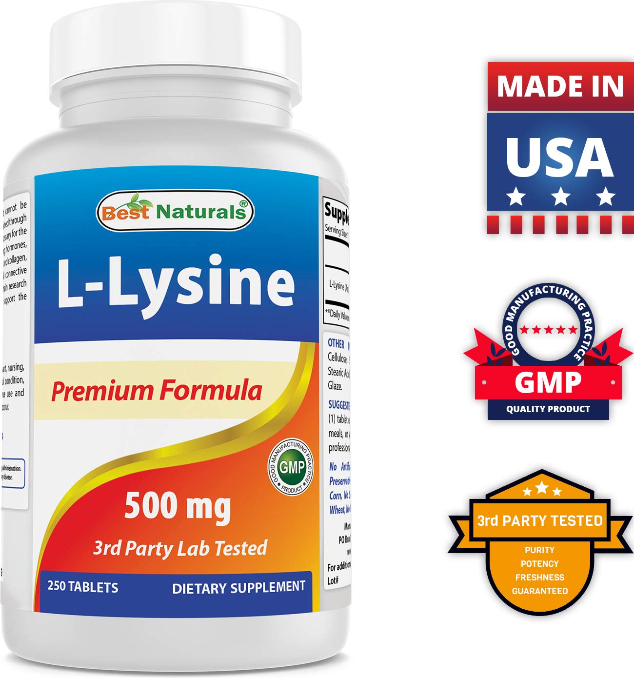 Best Naturals L-Lysine 500 mg & Vitamin C 1000 mg Tablet, 240 Tablets