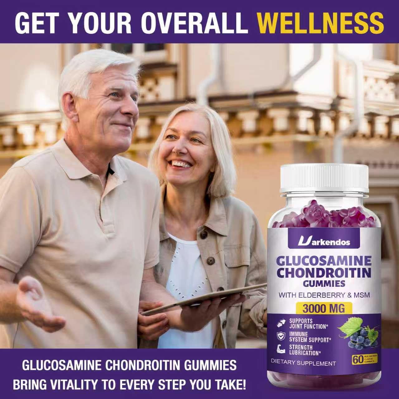 Uarkendos Glucosamine Chondroitin with MSM & Elderberry Gummies, 120 Count