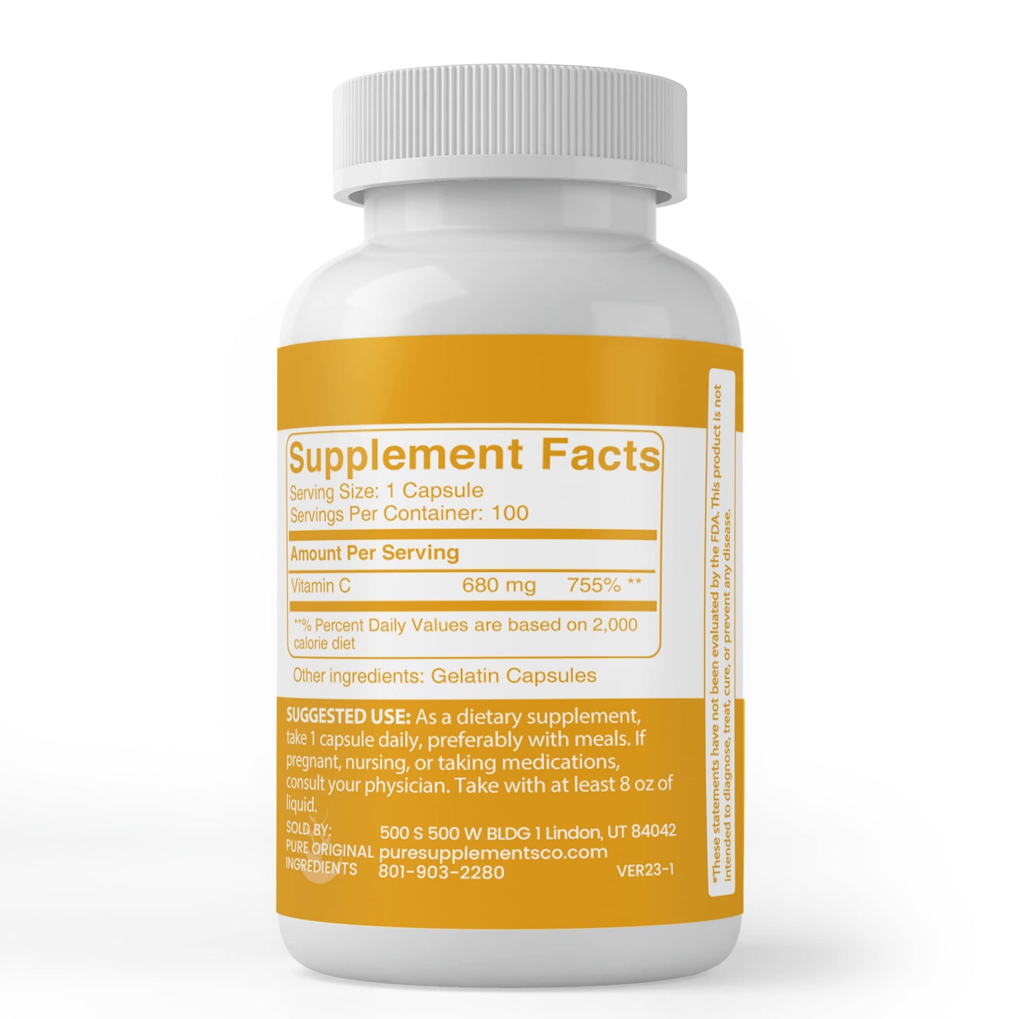PURE ORIGINAL INGREDIENTS Vitamin C and Citric Acid Capsules Bundle 100 Capsules