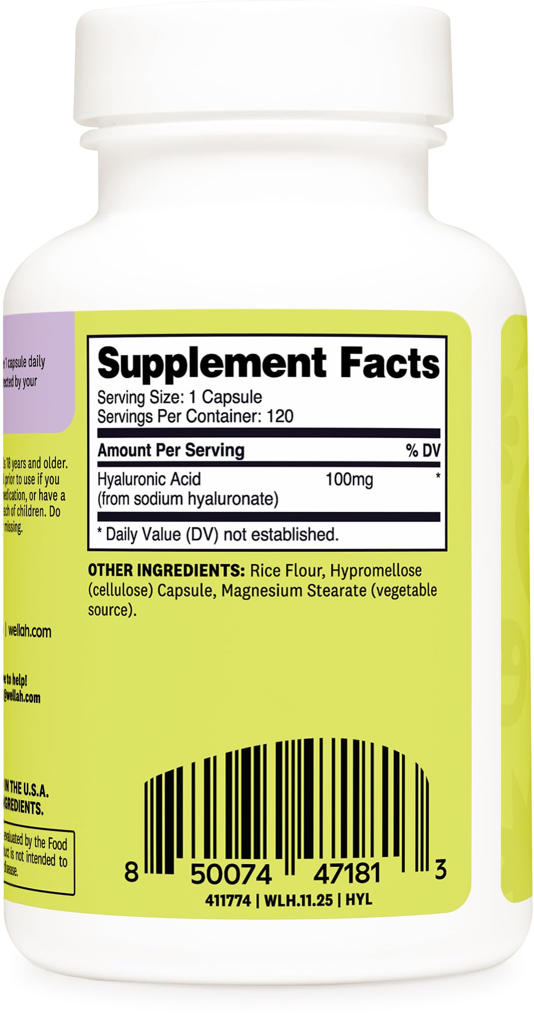 Wellah Hyaluronic Acid Supplement for Women (100mg) 120 Capsules