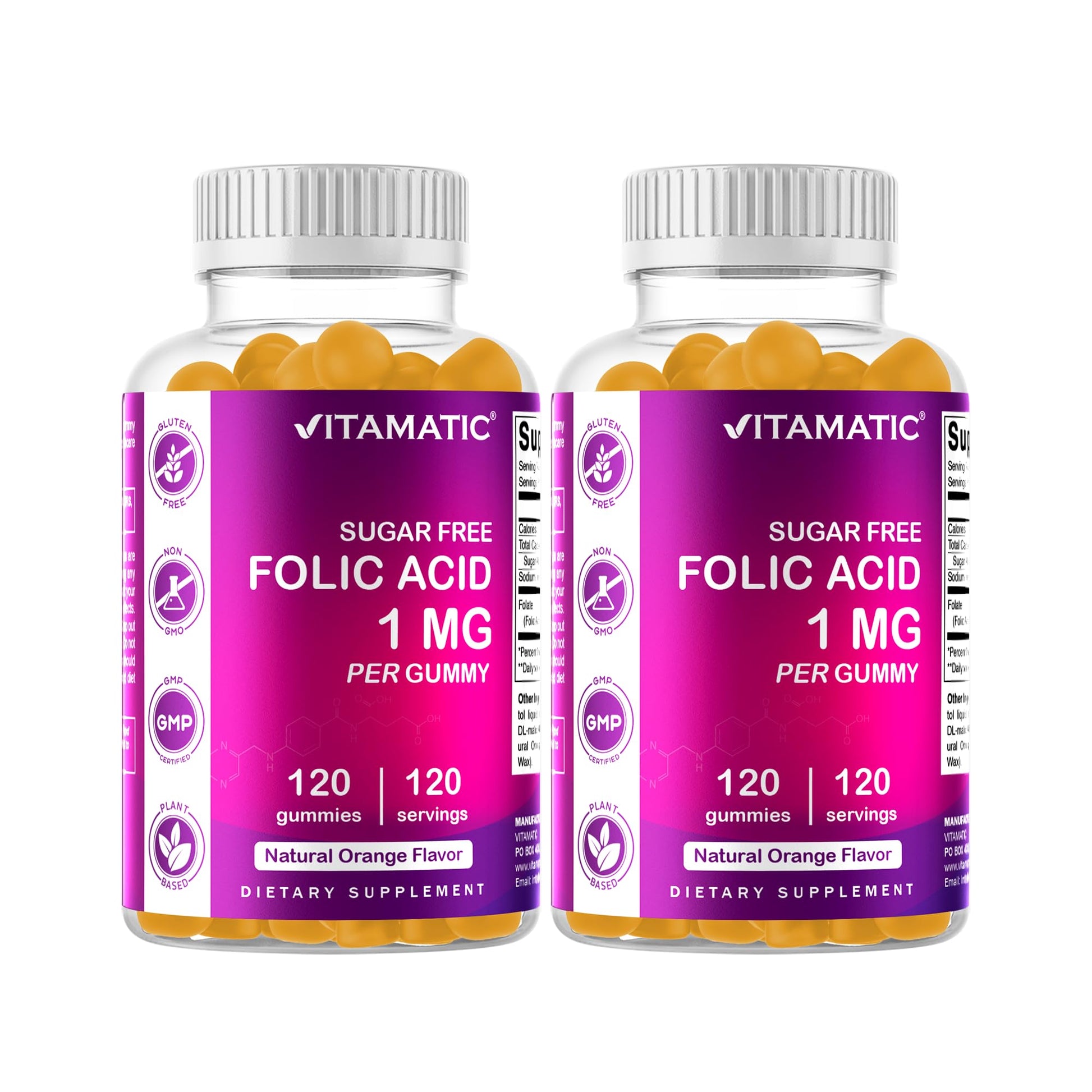 Vitamatic Sugar Free Folic Acid 1 mg Gummies, 120 Count