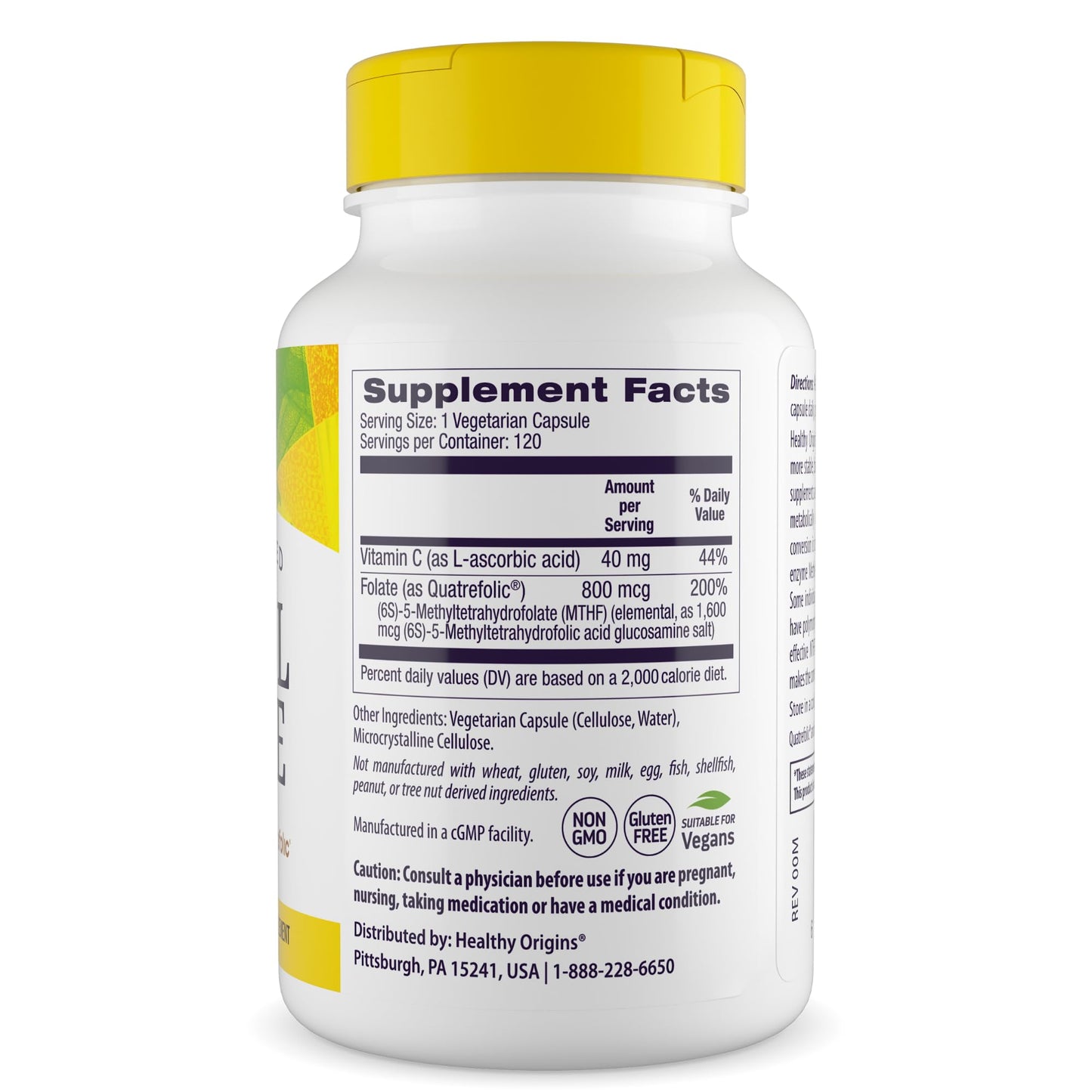 Healthy Origins Methyl Folate 800 mcg Veggie Capsules, 120 Count