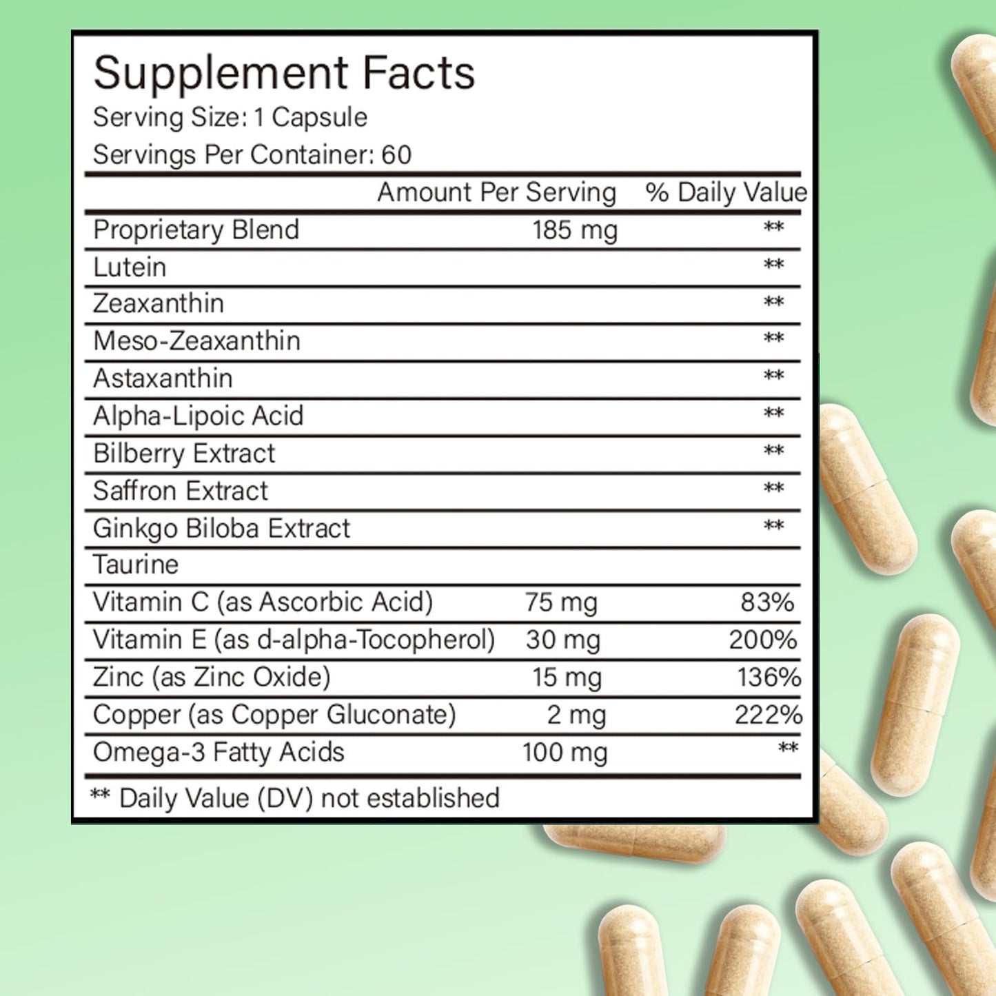 ZYGCDZ 14-in-1 Advanced Eye Vitamin Supplement with Lutein, Zeaxanthin, Bilberry Extract & Zinc for Adults - Supports Vision, Macula & Blue Light Protection, 60 Capsules