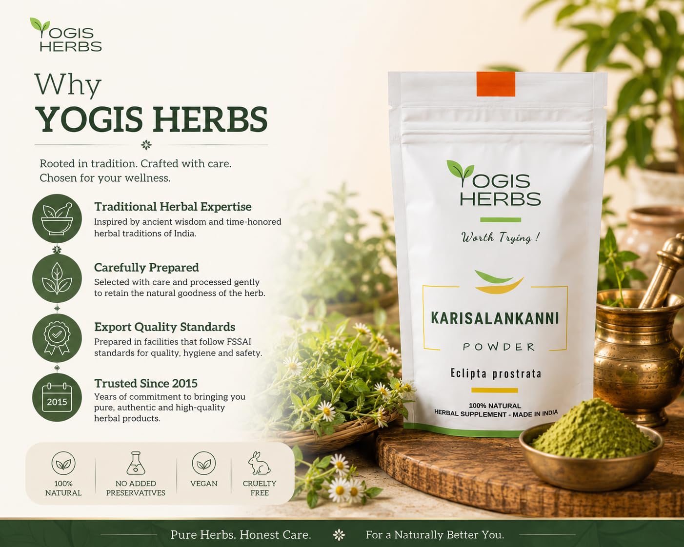 YOGIS HERBS Karisalankanni Powder, Bhringraj/Eclipta alba (False Daisy/Kesharaja - King of Hair) Traditional Ayurvedic Hair Care Powder, 8 oz