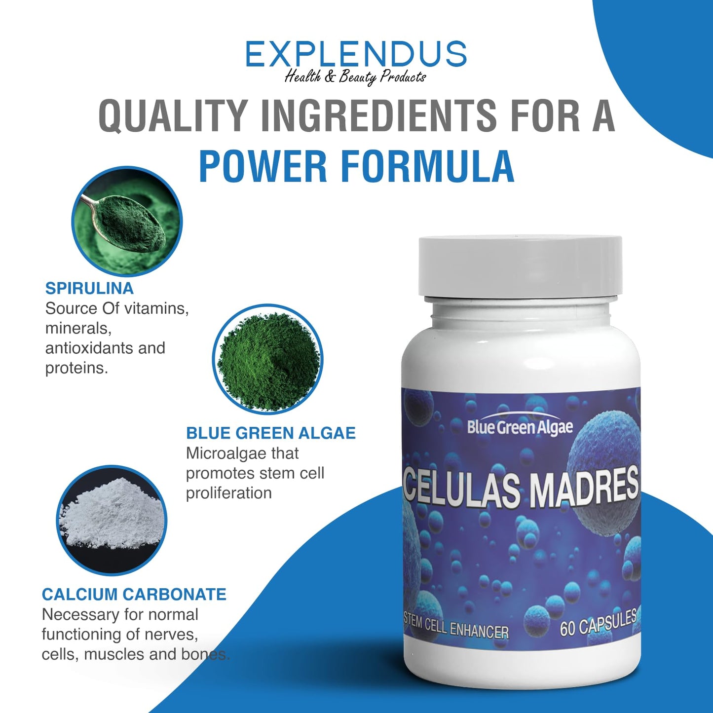 Generic Stem Cell - Celulas Madres Supplement for Anti-Aging & Longevity Non-GMO Gluten-Free Vegetarian Capsules 60 Count