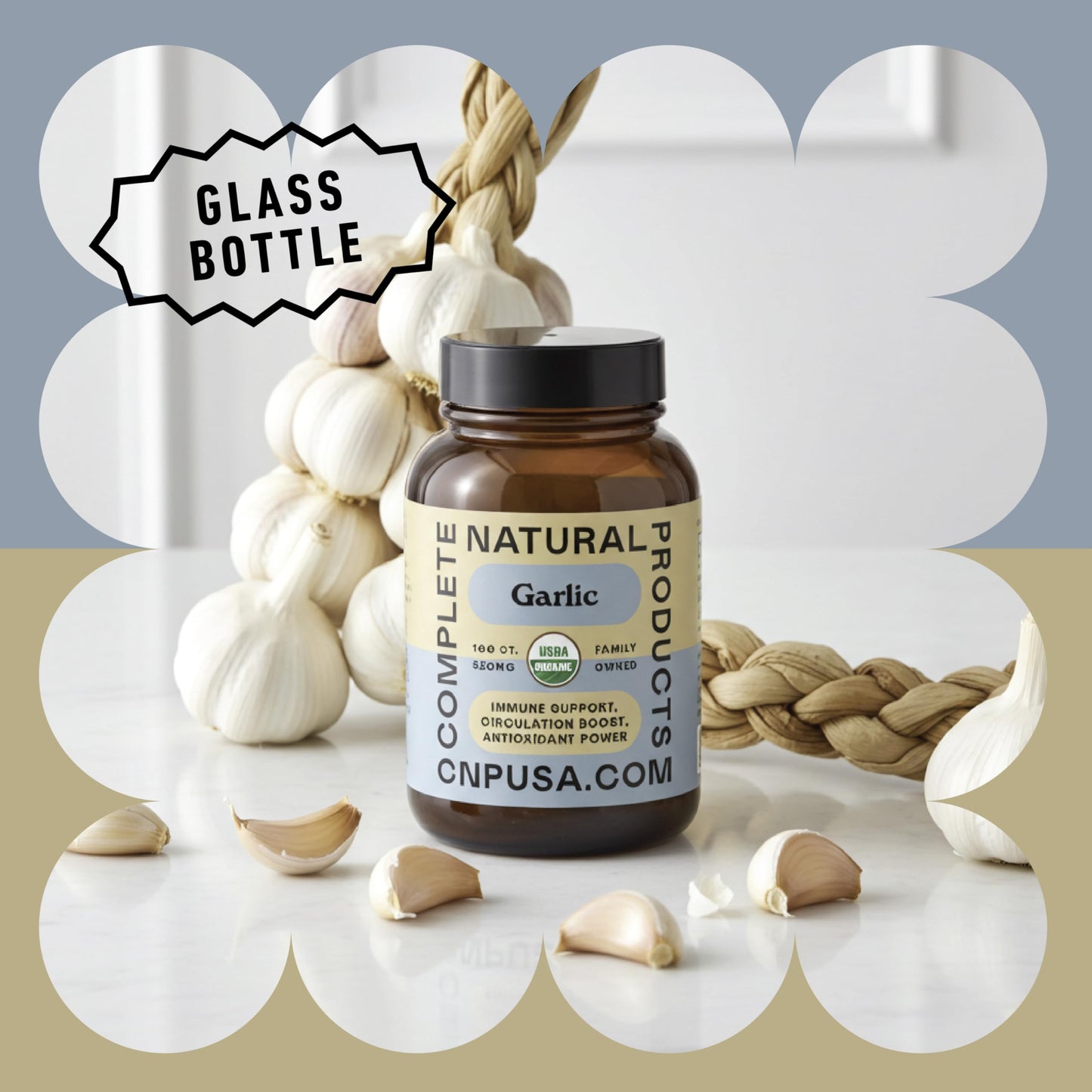 Complete Natural Products Organic Garlic Capsules 520mg Whole Garlic Extract Supplement Capsule, 100 Count