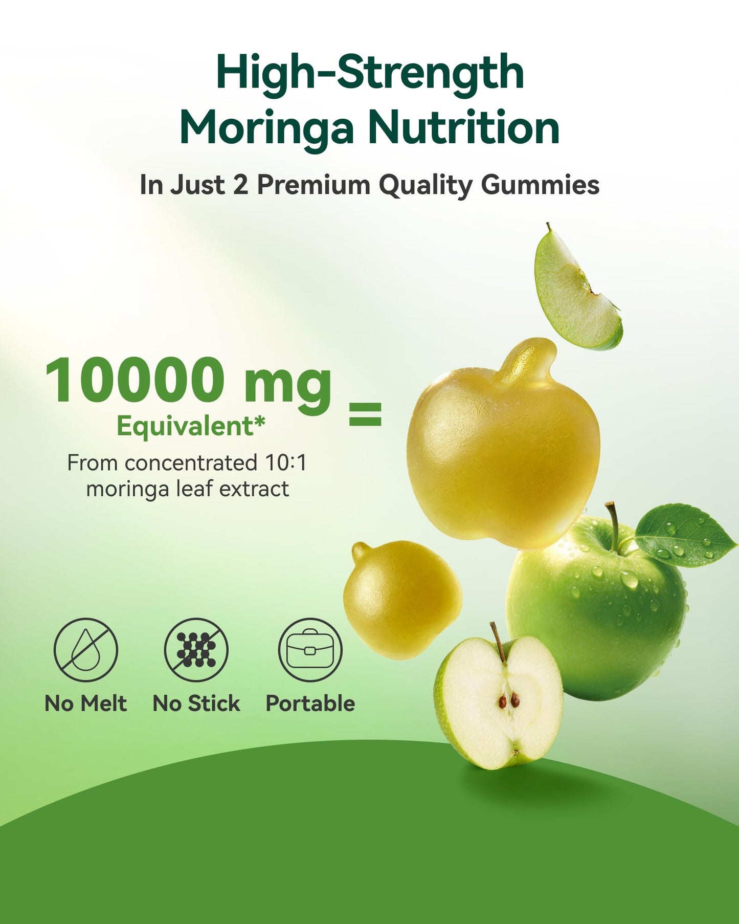 Inner Brightness Moringa Gummies 1000mg Per Serving – 10:1 Moringa Leaf Extract Green Superfood for Energy & Immune Support – Vegan, Non-GMO, 60 Count