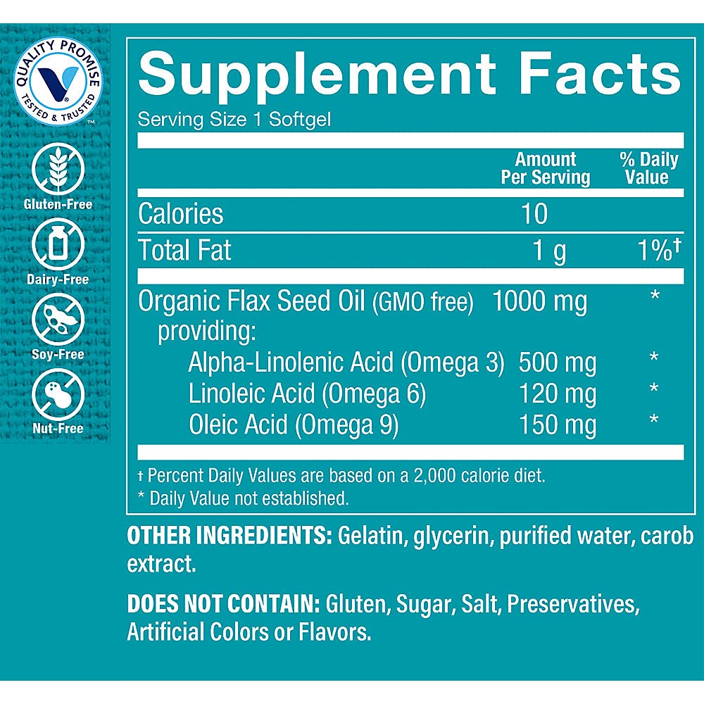 The Vitamin Shoppe Certified Organic Flax Seed Oil 1000mg 120 Softgels