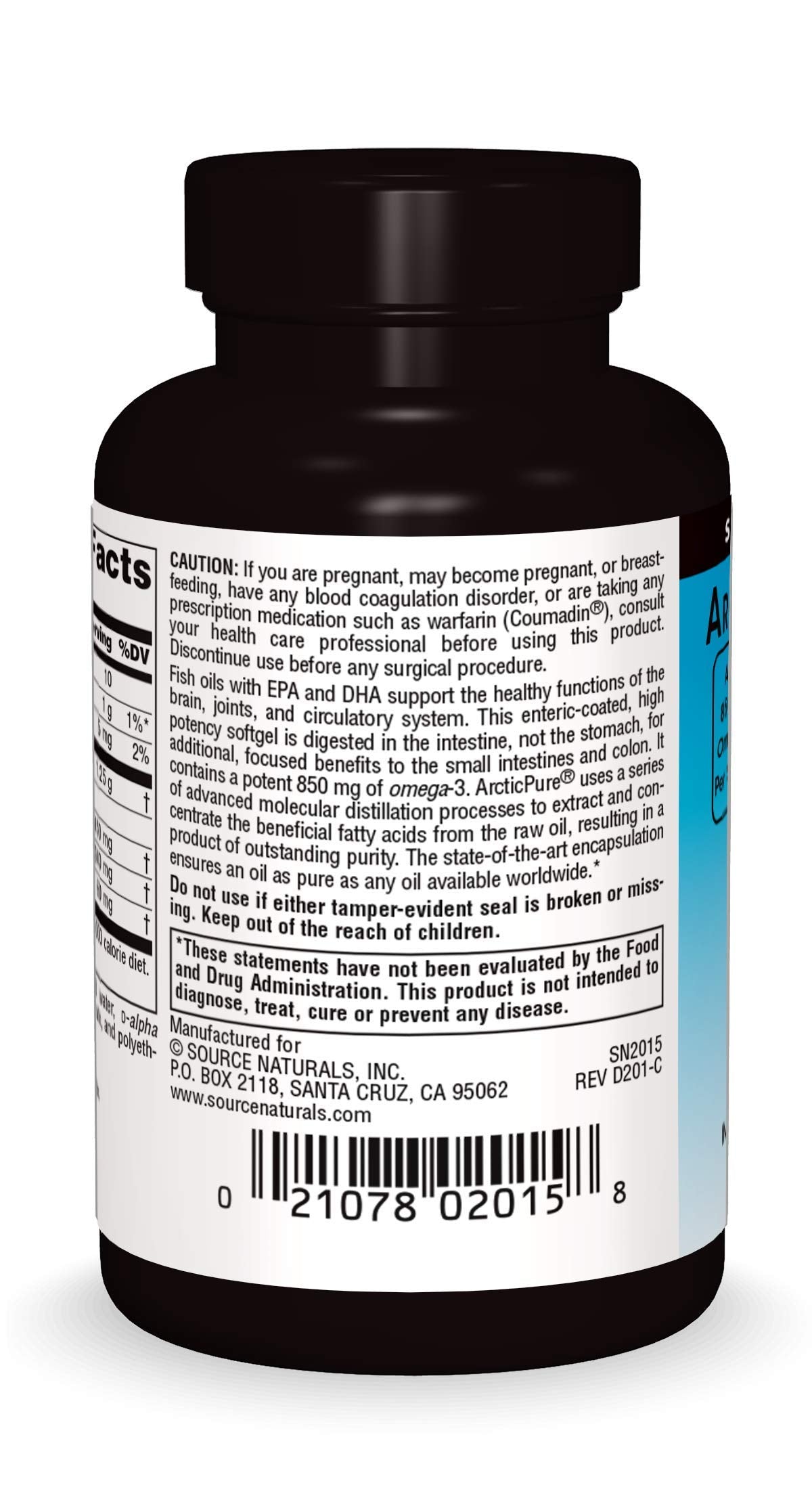 Source Naturals ArcticPure Enteric-Coated Ultra-Potency 850 mg Omega-3 Fish Oil Softgels, 30 Softgels